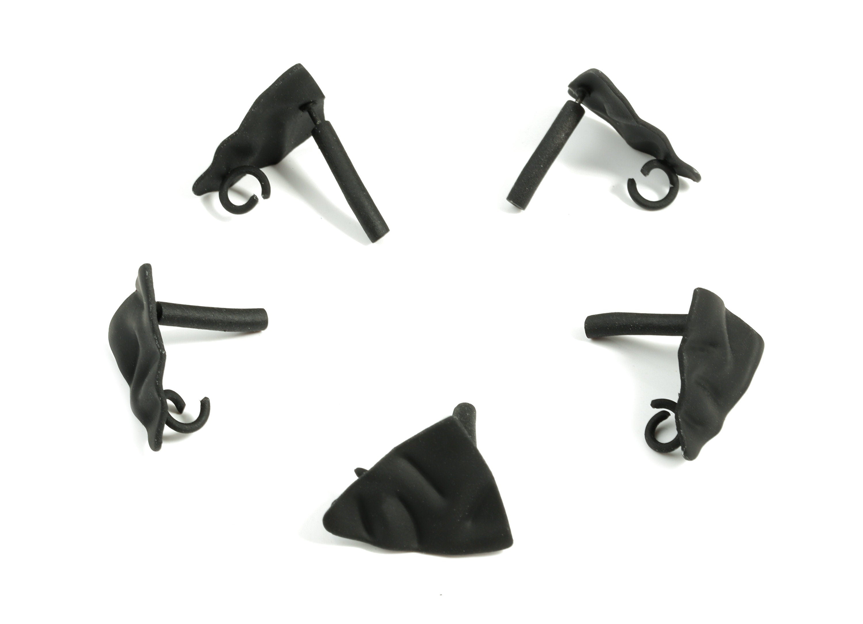 Alloy Triangle Stud Earring With Loop - Zinc Alloy Triangle Wavy Earring Post - Matte Black Tone Plated - 16.94x14.52x1.7mm - ZZ1604 - DOMEDBAZAAR