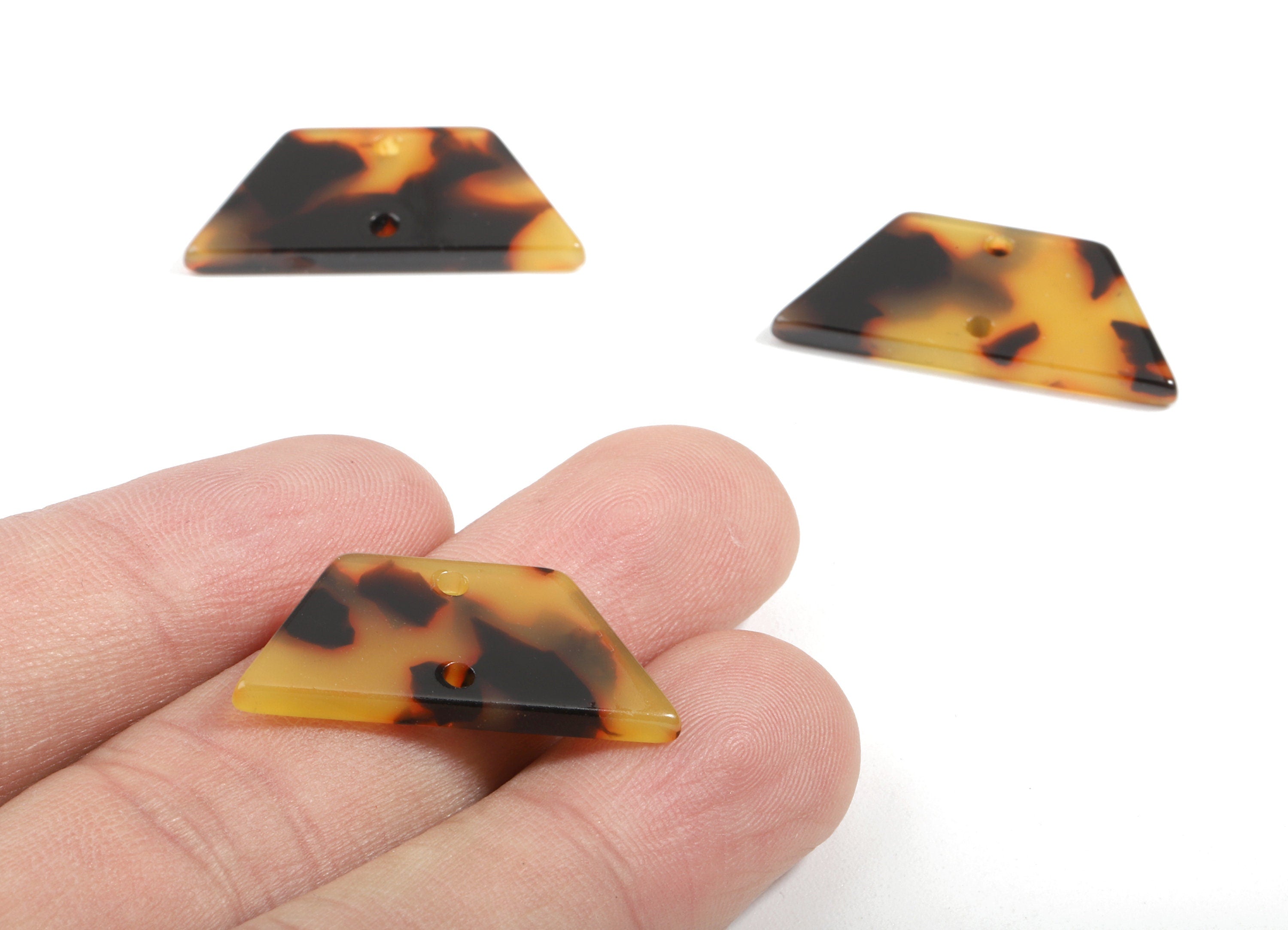 Acetate Trapezoid Connectors - 2 Holes Trapezoid Tortoise Shell Earring - Jewelry Supplies - Color Code: A01 - 28.5x12.65x2.6mm - AC1806-A01 - DOMEDBAZAAR