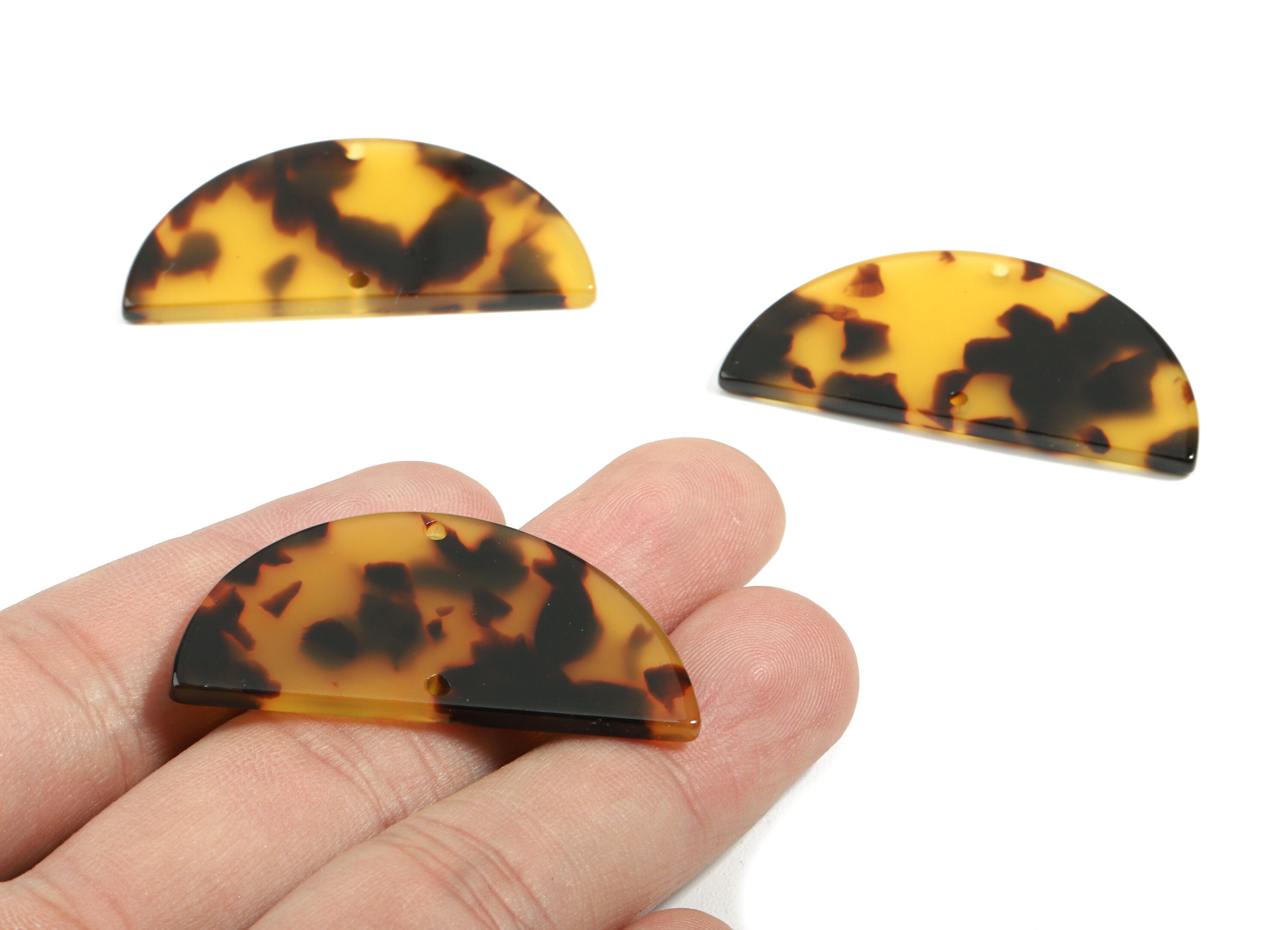 Acetate Semicircle Connectors - Tortoise Shell - Half Moon Earrings - 2 Holes - Color Code:A02 - 43.09x21.54x2.5mm - AC1800-A02 - DOMEDBAZAAR
