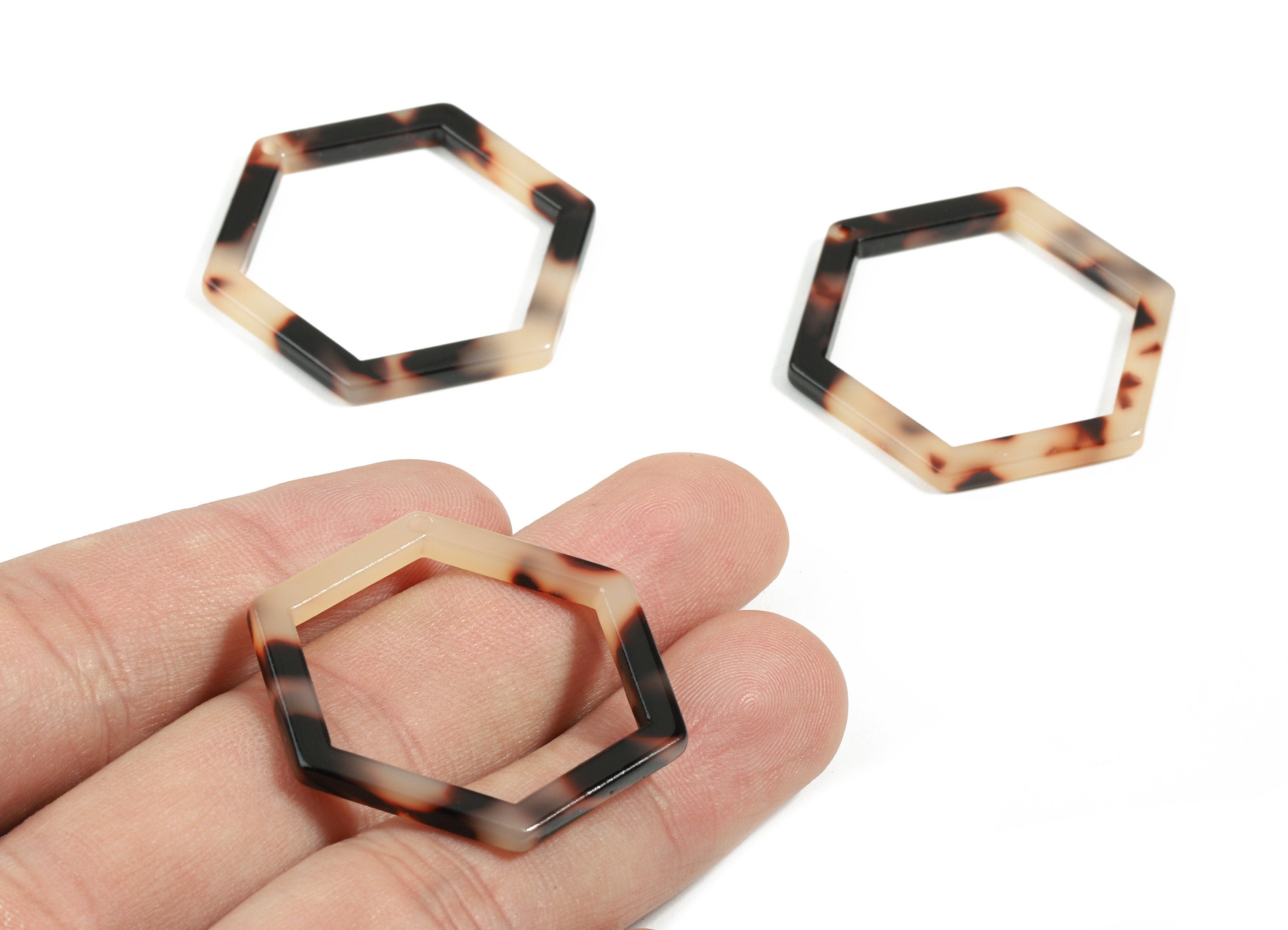 Acetate Hexagon Charms - Blonde Tortoise Shell Earrings - Hexagon Earrings and Pendant - Color Code: A07 - 36x32x2.68mm - AC1124-A07 - DOMEDBAZAAR