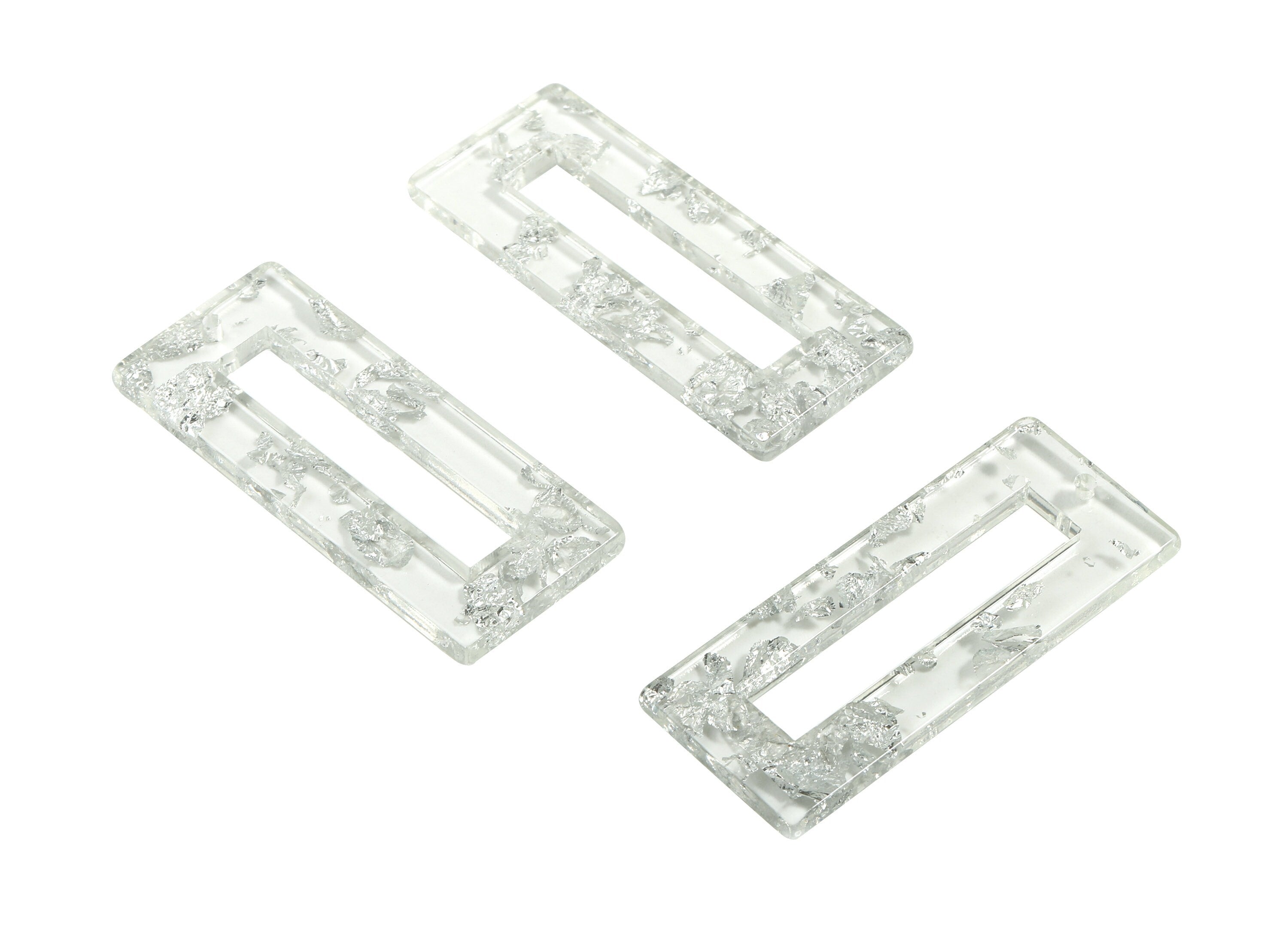 Acetate Rectangle Charms - Rectangle Earrings and Pendant - Silver Foil & Confetti - Color Code: A254 - 47.11x19.6x2.57mm - AC1025-A254 - DOMEDBAZAAR