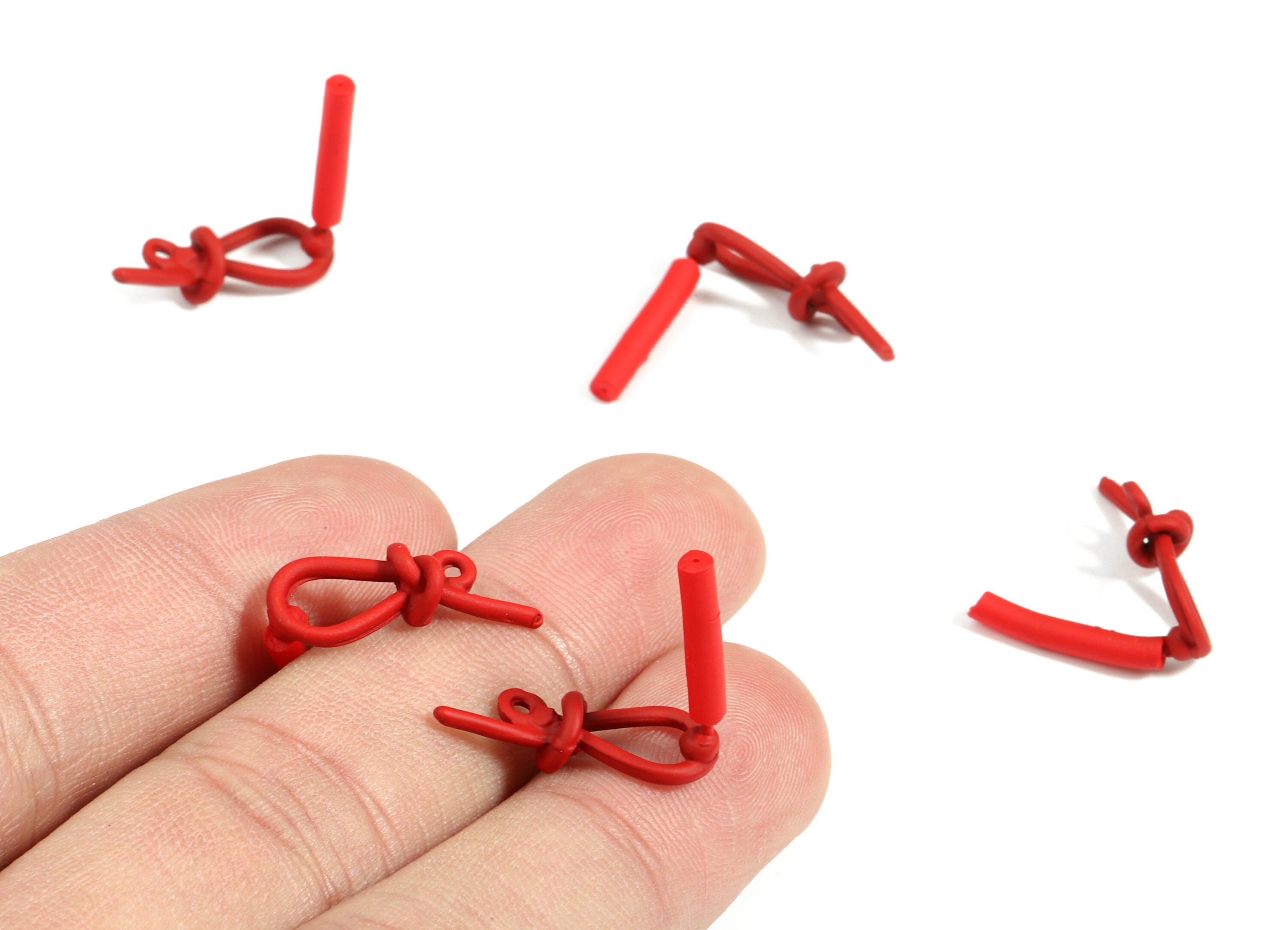 Alloy Knot Stud Earring With Loop - Zinc Alloy Node Earring Post - Silver Stud - Matte Red Tone Plated - 20.02x7.73x5.27mm - ZZ1616 - DOMEDBAZAAR