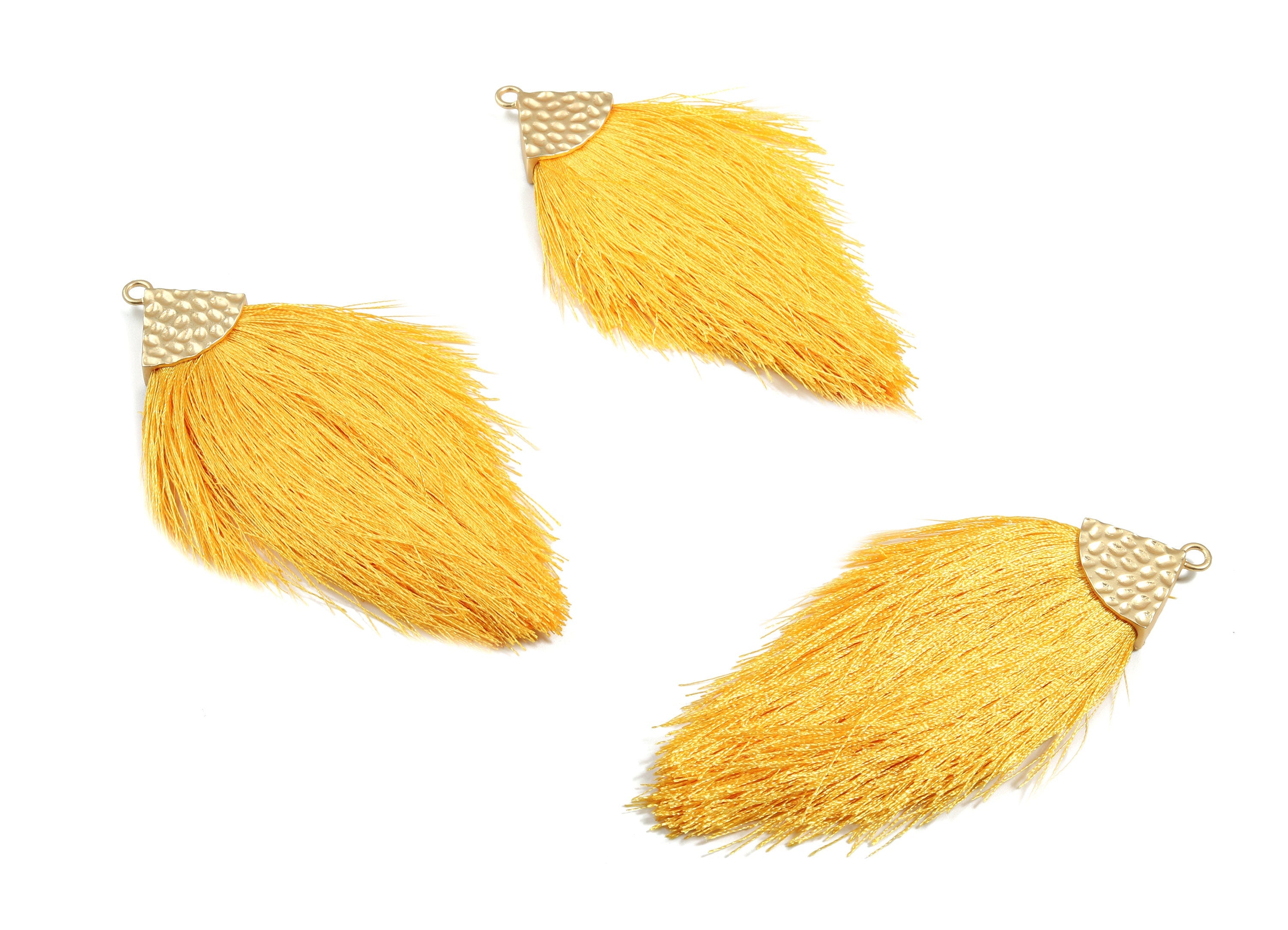 Tassel Earring Charms - Tassel Earring Charm - Puffy Tassel with Alloy Cap - Tassel Findings - JewelrySupplies - 96.86x57.69mm - TS1124 - DOMEDBAZAAR