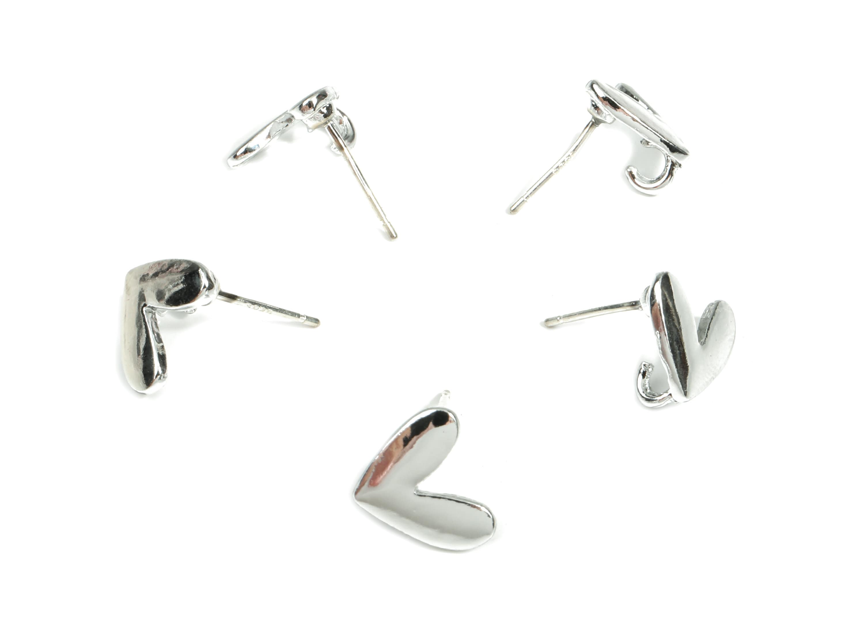 Alloy Heart Stud Earring With Loop - Zinc Alloy Heart Earring Post - Silver Stud - Silver Tone Plated - 11.29x9.25x1.31mm - ZZ1606 - DOMEDBAZAAR
