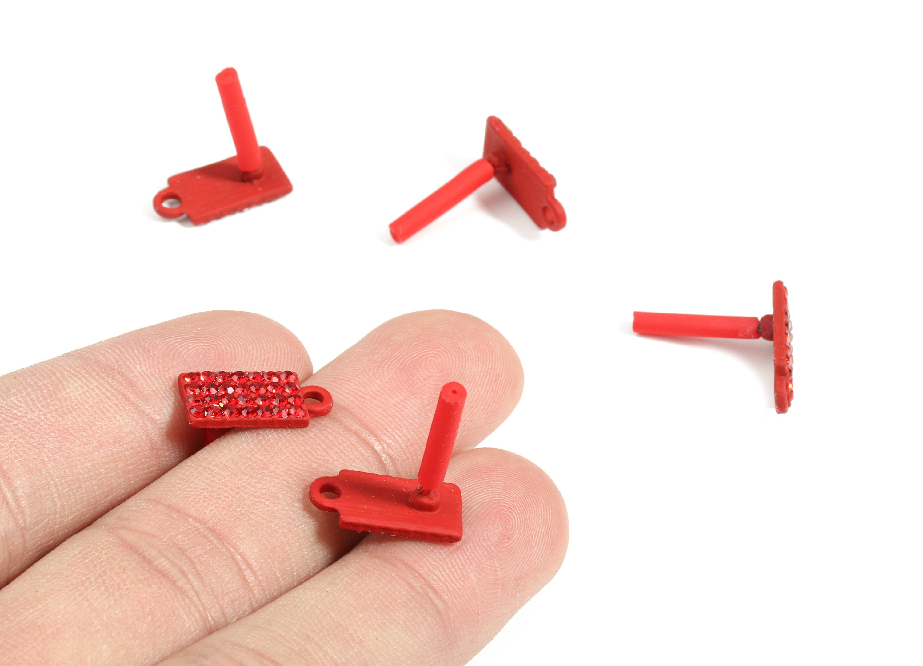 Alloy Rectangle Stud Earring With Glasses - Zinc Alloy Rectangle Earring Post With Loop - Matte Red Tone Plated - 14.88x7.2x1.83mm - ZZ1649 - DOMEDBAZAAR