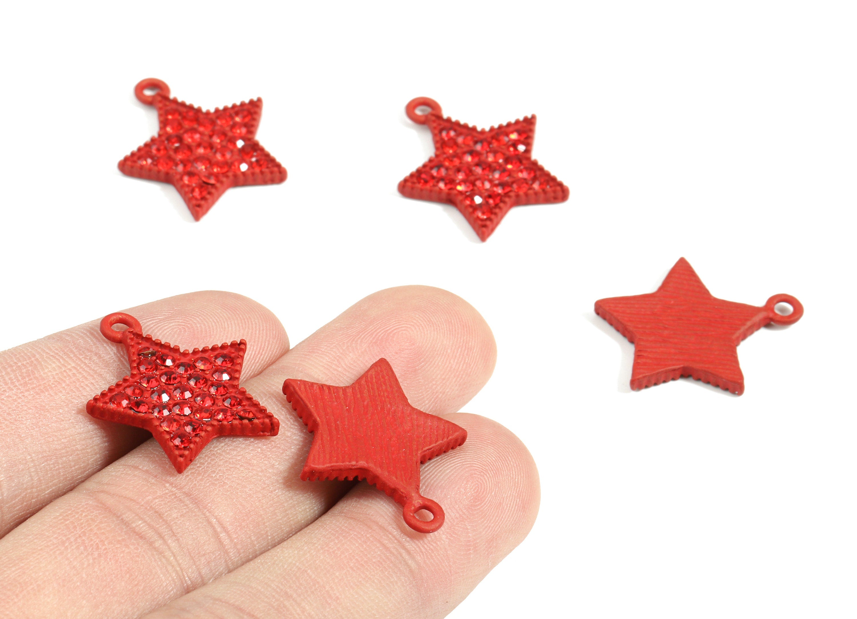 Alloy Star Earring Charms With Glasses - Zinc Alloy Star Pendant - Matte Red Tone Plated - Jewelry Supplies - 22.02x18.34x2.41mm - ZZ1639 - DOMEDBAZAAR