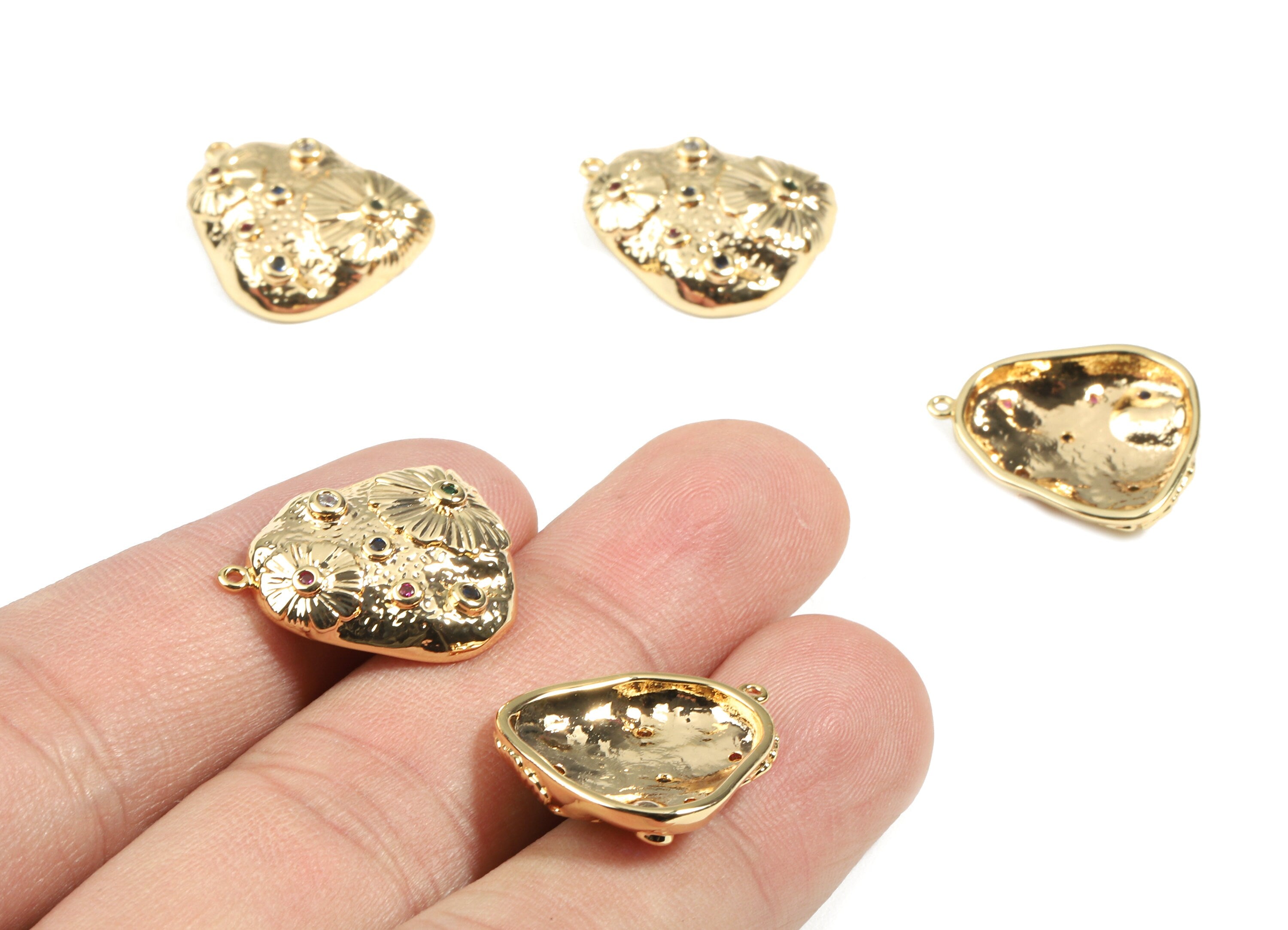 Brass Mushroom Earring Charms With Zircons - Brass Mushroom Earring Pendant - 18K Real Gold Plated Brass - 20.22x17.54x1.95mm - RGP2448 - DOMEDBAZAAR