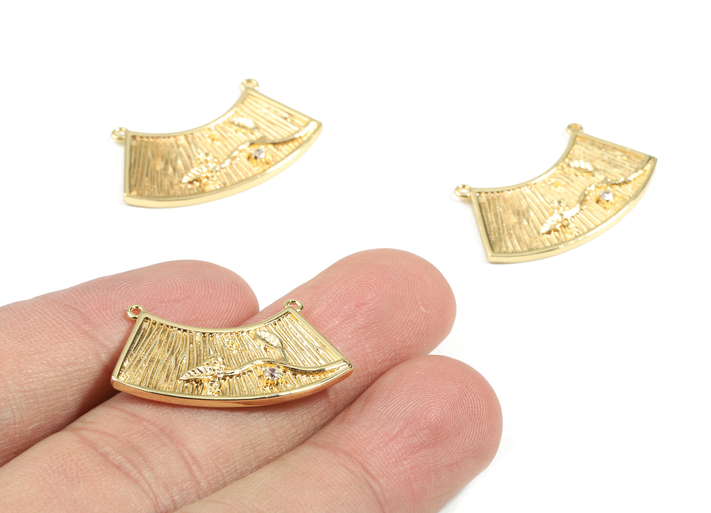 Brass Flowers Earring Connector With Zircons - Brass Gold Flower Connector - 18K Real Gold Plated Brass - 28.2x11.85x2.63mm - RGP2461 - DOMEDBAZAAR