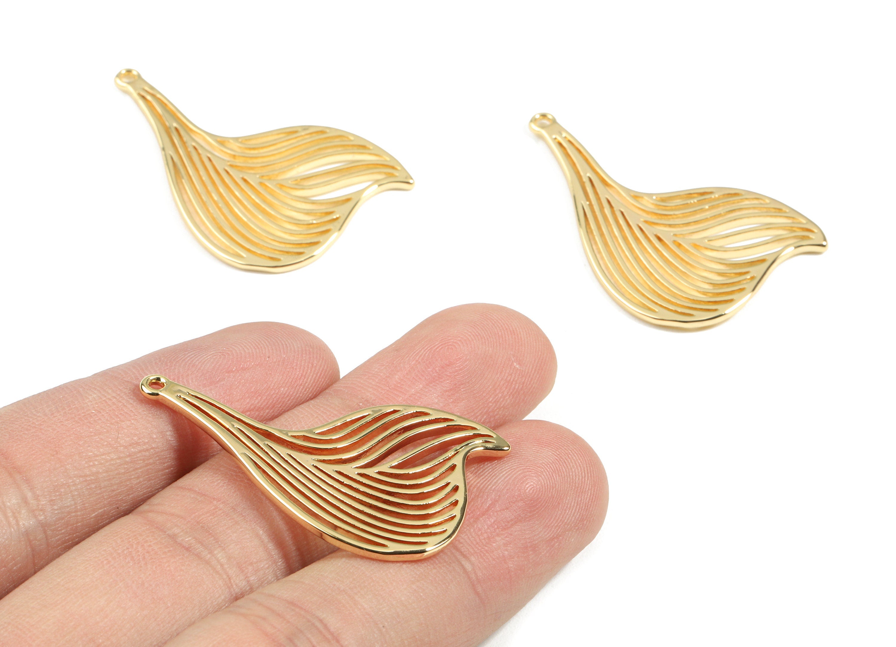Brass Fox Tail Earring Charms - Gold Fox Tail Earring Charms and Necklace - 18K Real Gold Plated Brass - 38.49x24.58x1.38mm - RGP2460 - DOMEDBAZAAR