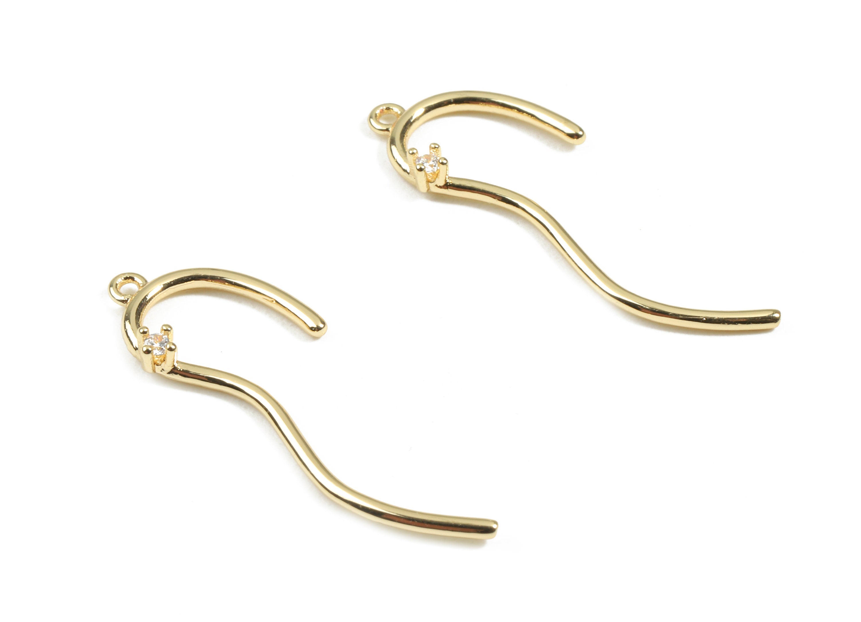 Brass Earring Wires With Loop - Brass Earring Hook With Zircon - 18K Real Gold Plated Brass - Jewelry Supplies - 29.06x9.33x2.88mm - RGP2458 - DOMEDBAZAAR