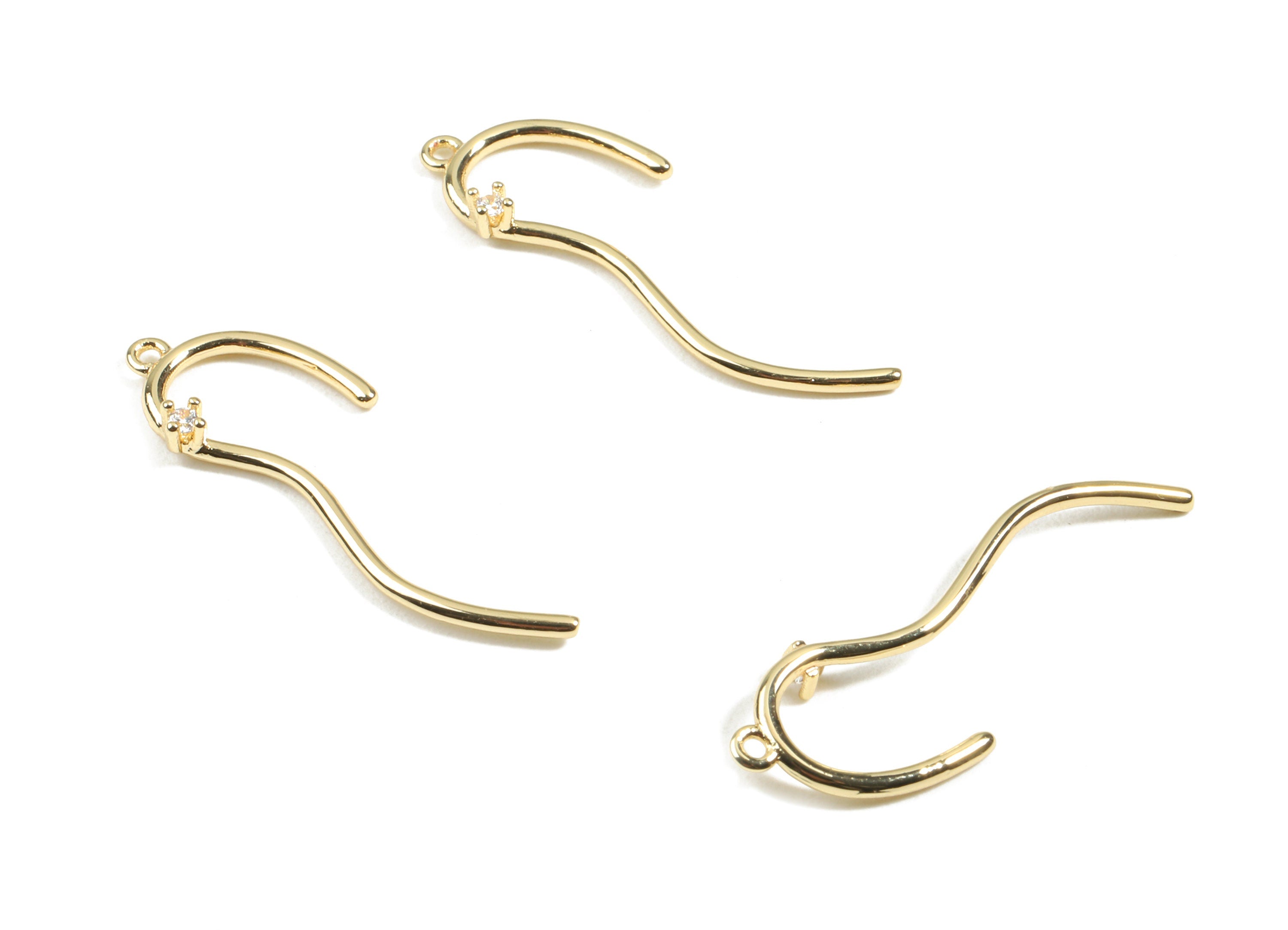 Brass Earring Wires With Loop - Brass Earring Hook With Zircon - 18K Real Gold Plated Brass - Jewelry Supplies - 29.06x9.33x2.88mm - RGP2458 - DOMEDBAZAAR