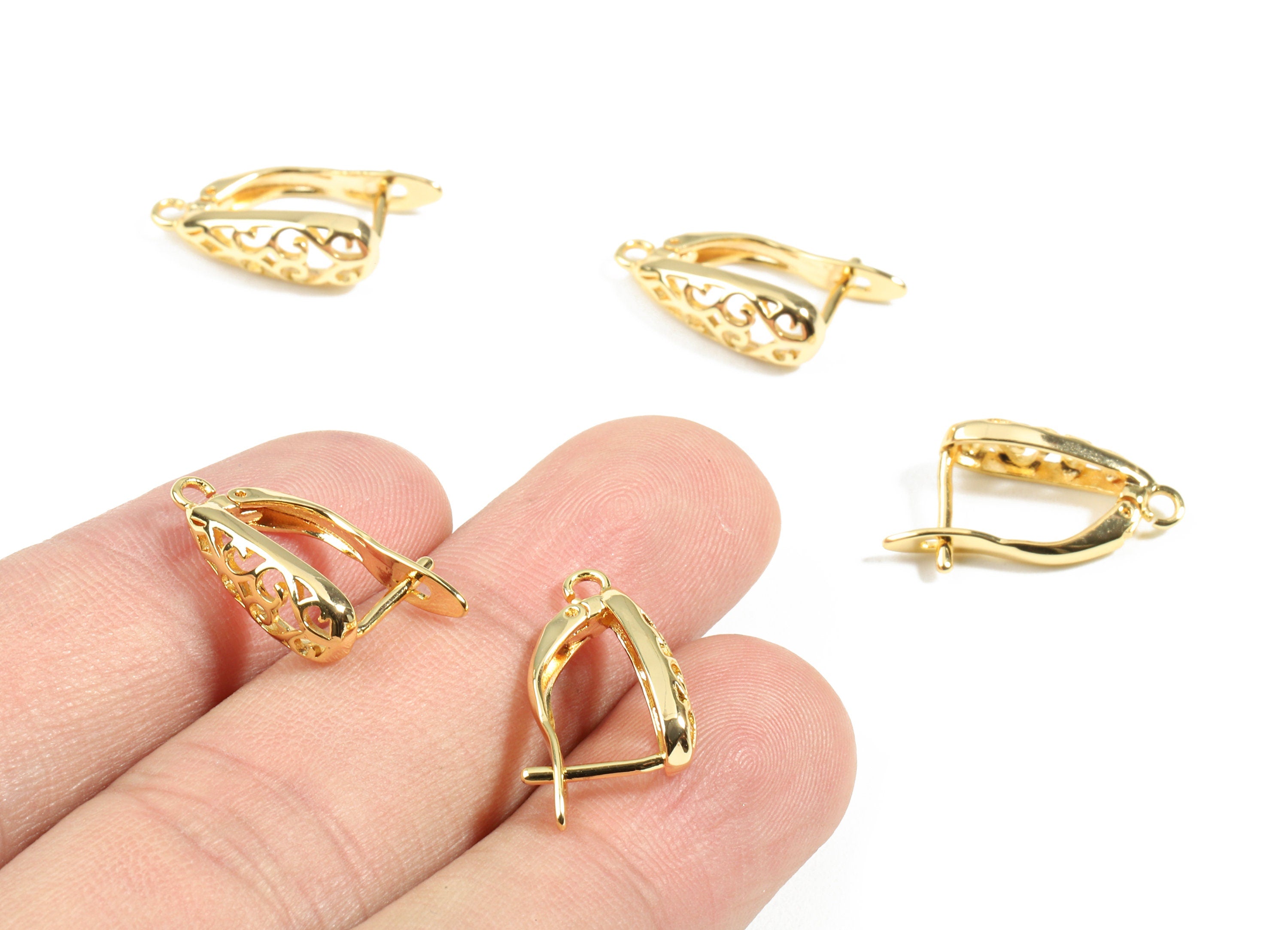 Brass Leverback Earring Clasp - Brass Plain Leverback - 18K Real Gold Plated Brass - Jewelry Supplies - 20.52x11.89x2.5mm- RGP2445 - DOMEDBAZAAR