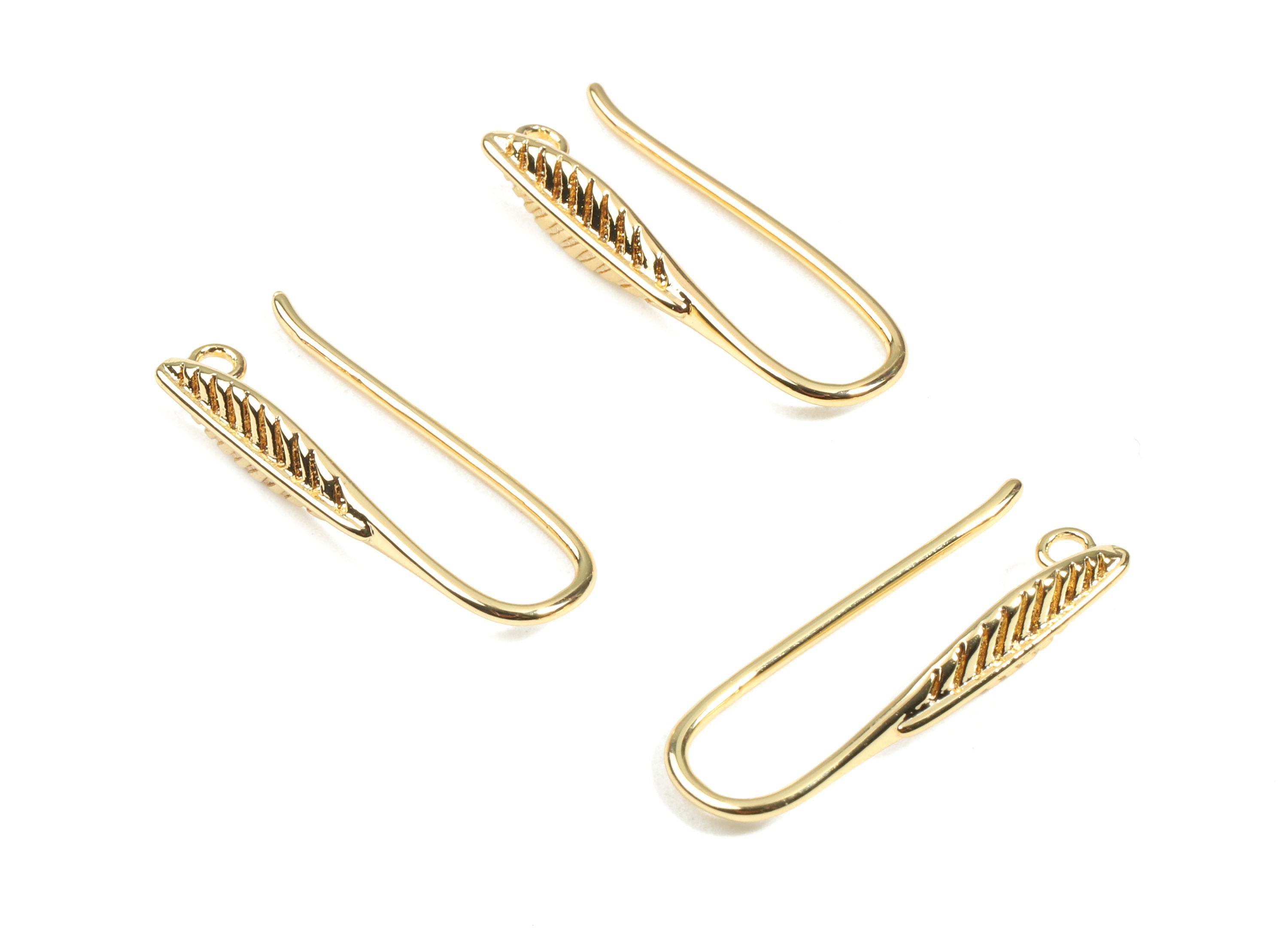 Brass Wheat Earring Wires - Brass Wheat Earring Hooks - 18K Real Gold Plated Brass - Jewelry Supplies - 24.9x9.3x2.57mm - RGP2449 - DOMEDBAZAAR