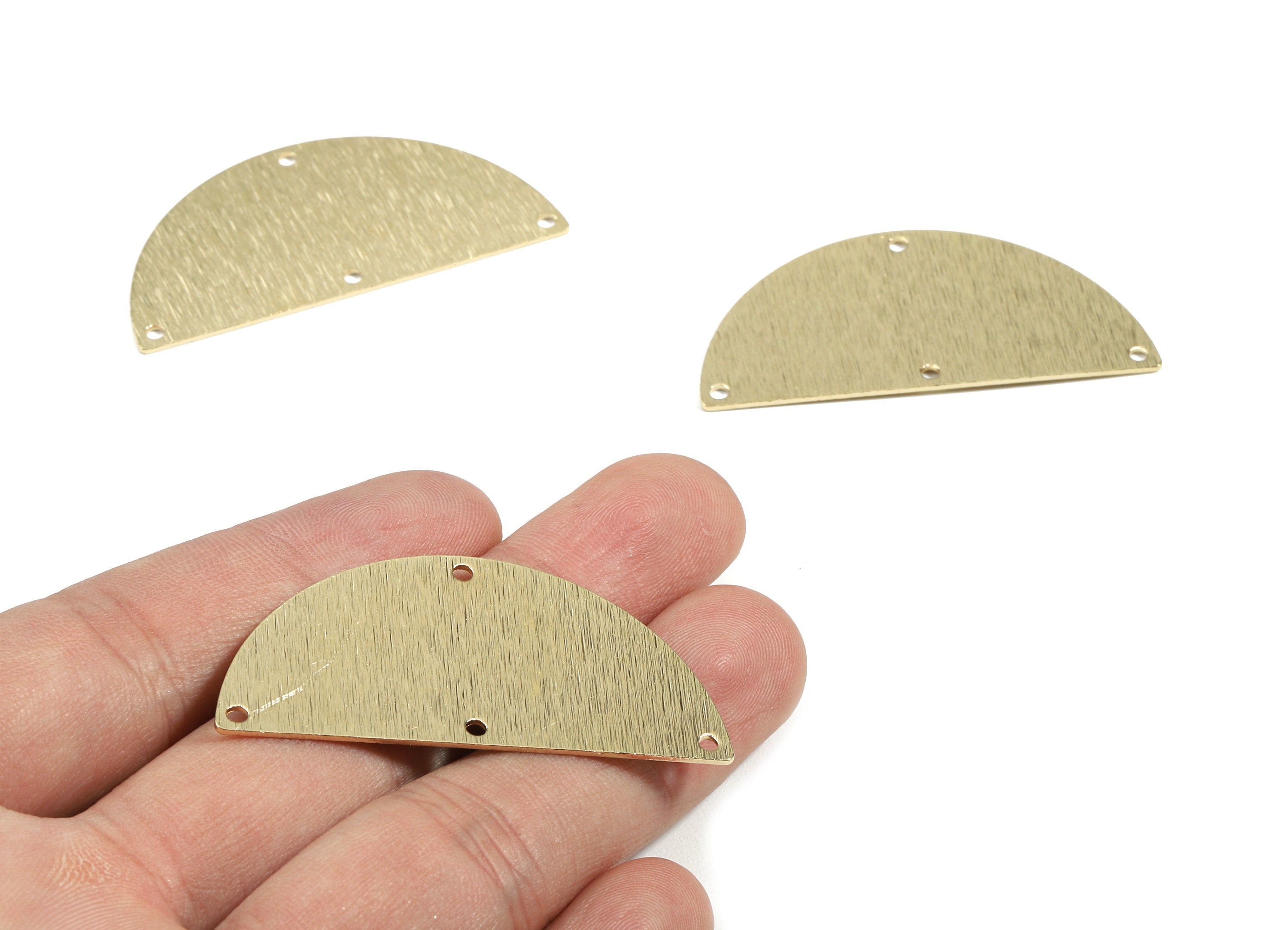 Brass Half Moon Connector - Raw Brass Semicircle Earring Connectors - Textured Brass 4 Hole - Jewelry Supplies - 50x24x0.82mm - PP3051 - DOMEDBAZAAR