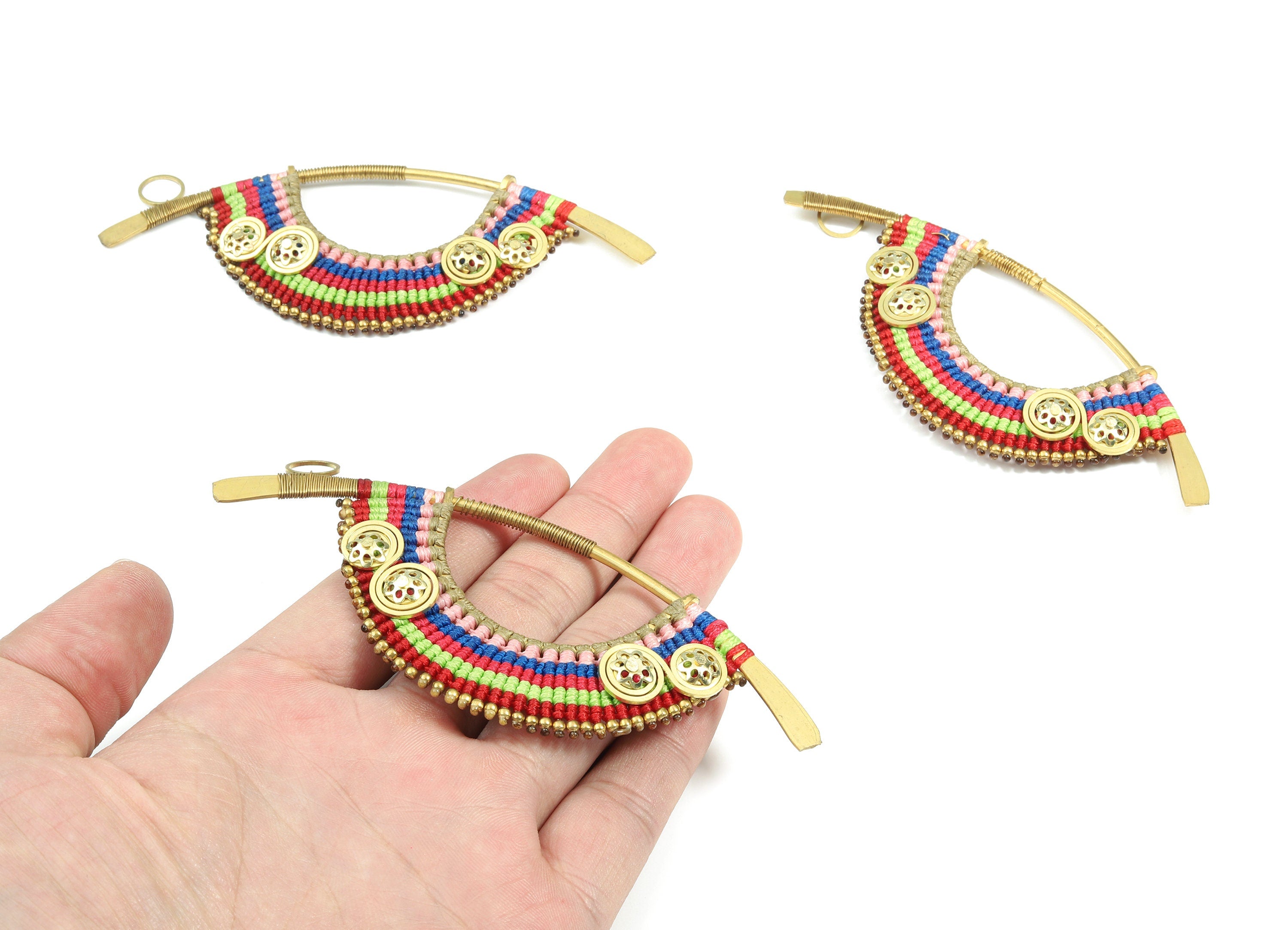 Tassels Macrame Earrings- Hammered Brass Bohemian Tassel Earring - Gypsy Earrings - Tassel Findings - 114.85x49.26x8.63mm - TS1143 - DOMEDBAZAAR