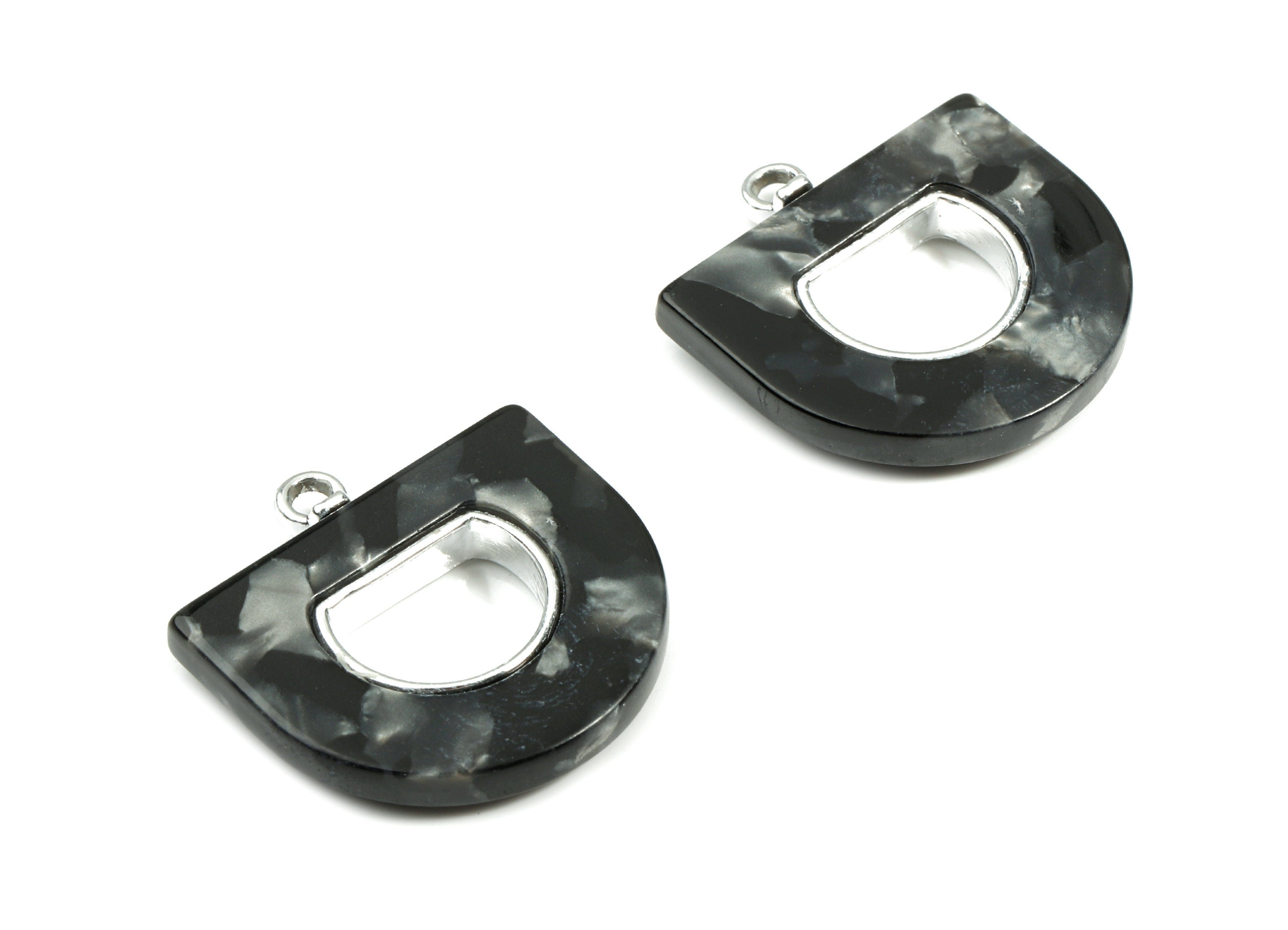 Alloy Frame Acetate D Earring Charms - Alloy Acetate Half Oval Pendant - Jewelry Supplies - Color Code:A48- 25.91x24.72x4.1mm - AC1851-A48-S - DOMEDBAZAAR