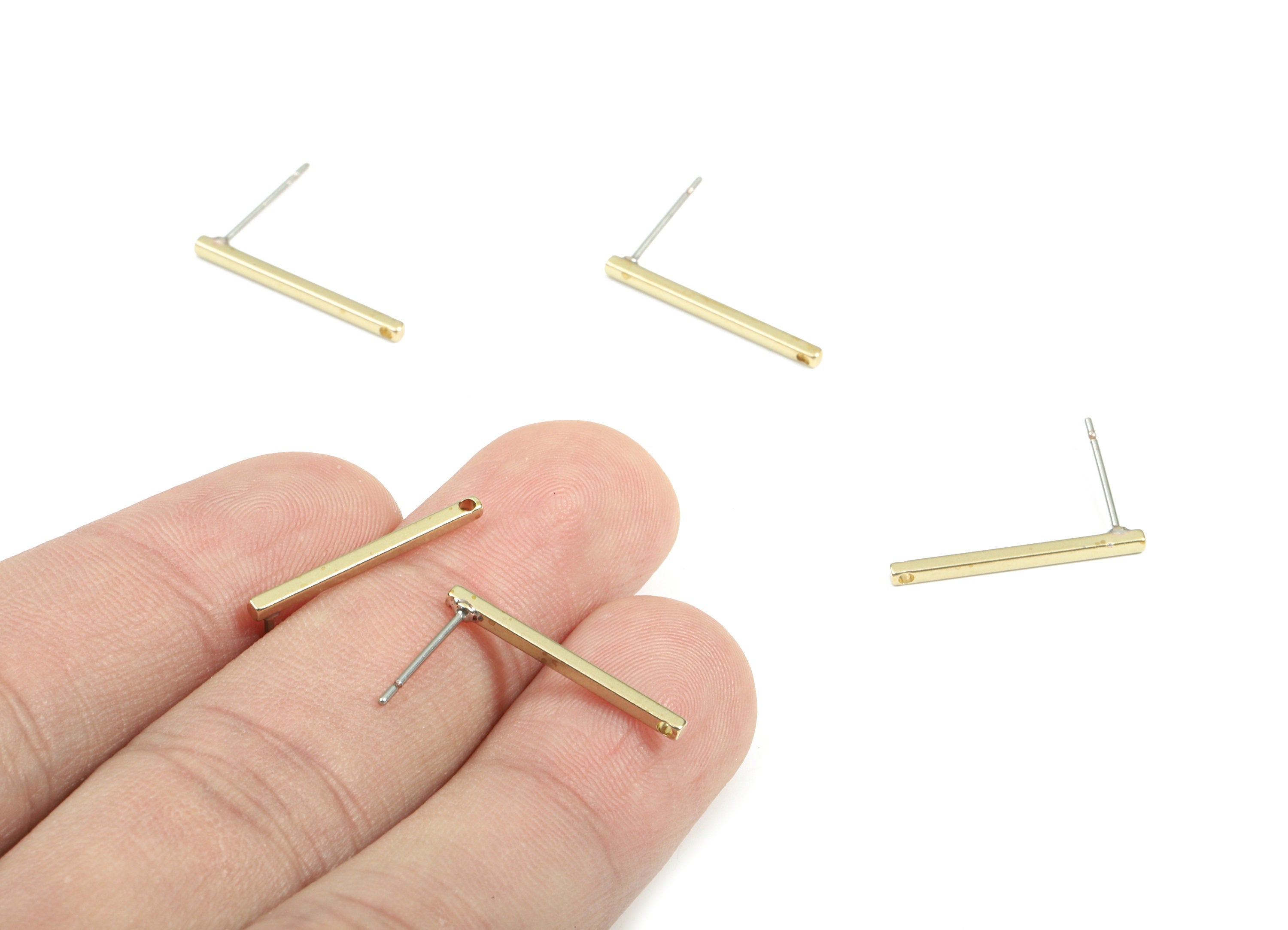 Brass Rectangle Bar Stud - Flat Bar Stud - Earring Posts - Ear Studs - KC Gold Tone Plated Brass - 20x1.5x1.5mm - PP2146G - DOMEDBAZAAR