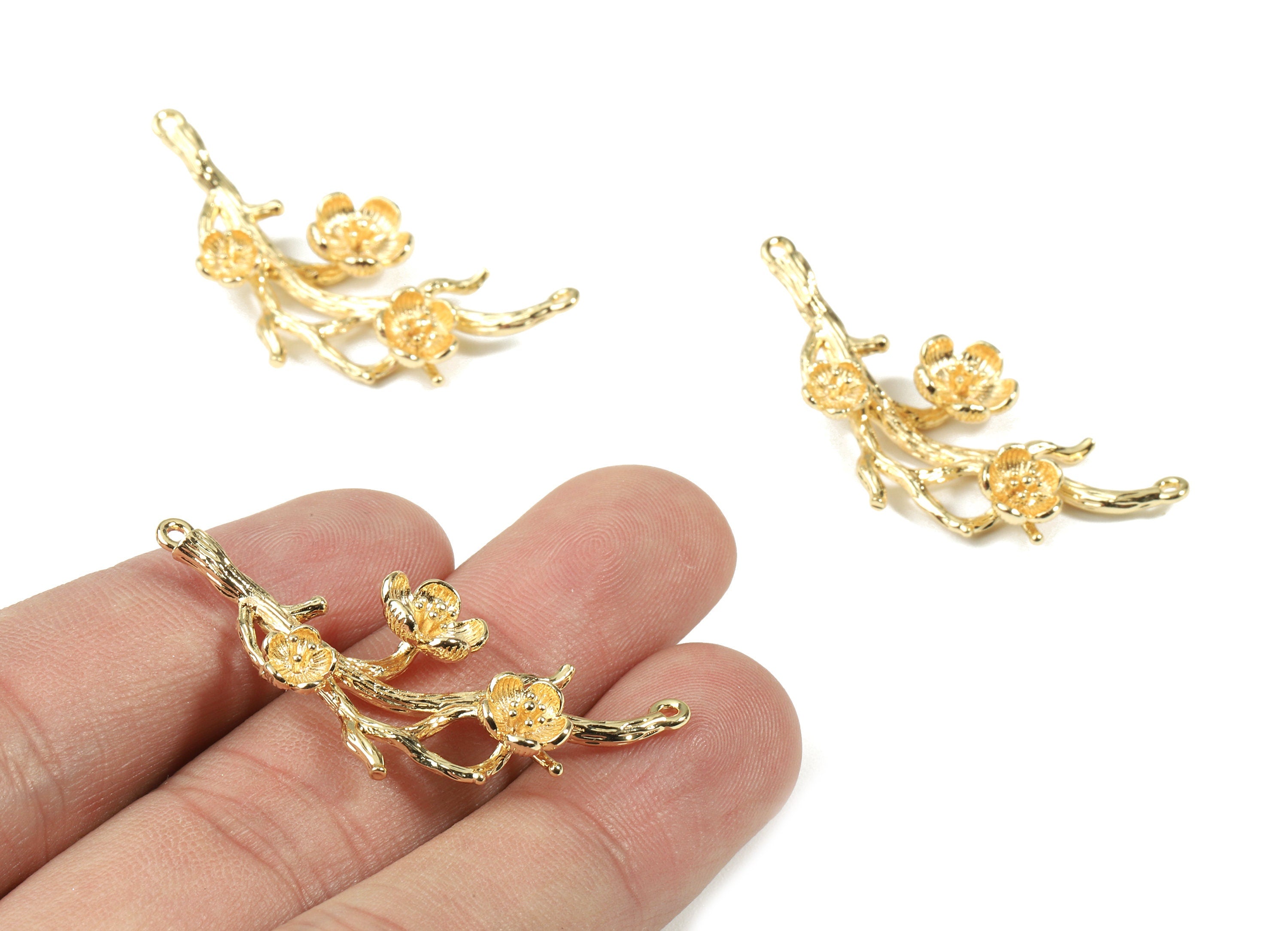 Brass Flowers Tree Connector - Brass Branch Earring Connector - 18K Real Gold Plated Brass - Jewelry Supplies - 43x19.44x7.15mm - RGP2500 - DOMEDBAZAAR