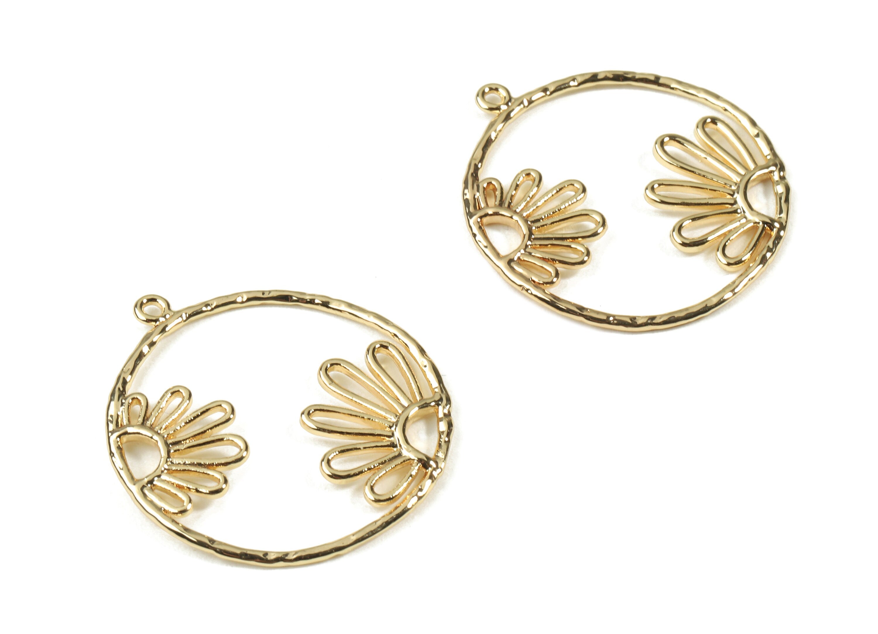 Brass Flower Earring Charms - Brass Round Necklace Pendant - 18K Real Gold Plated Brass - Jewelry Supplies - 28.57x25.99x1.54mm - RGP2529 - DOMEDBAZAAR
