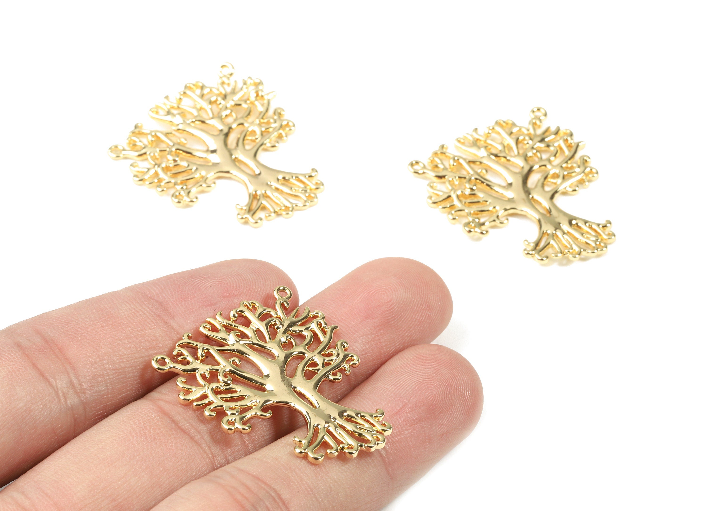 Brass Tree Earring Connector - Gold Tree Necklace Connector - 18K Real Gold Plated Brass - Jewelry Supplies - 32.61x29.38x2.23mm - RGP2524 - DOMEDBAZAAR