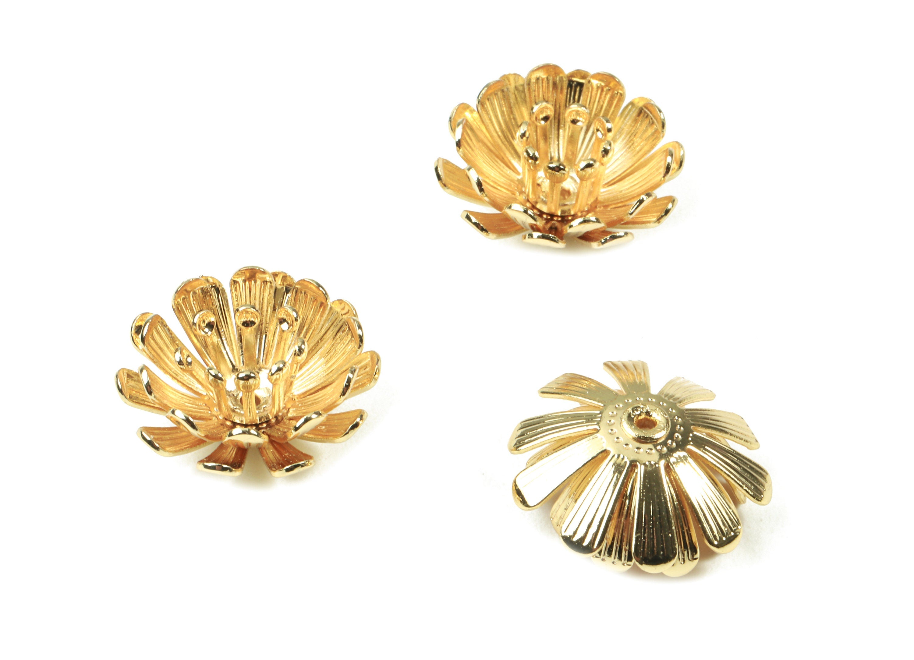 Brass Water Lily Earring Charms - Brass Flower Connectors - 18K Real Gold Plated Brass - Jewelry Supplies - 14.93x14.93x0.52mm - RGP2497 - DOMEDBAZAAR