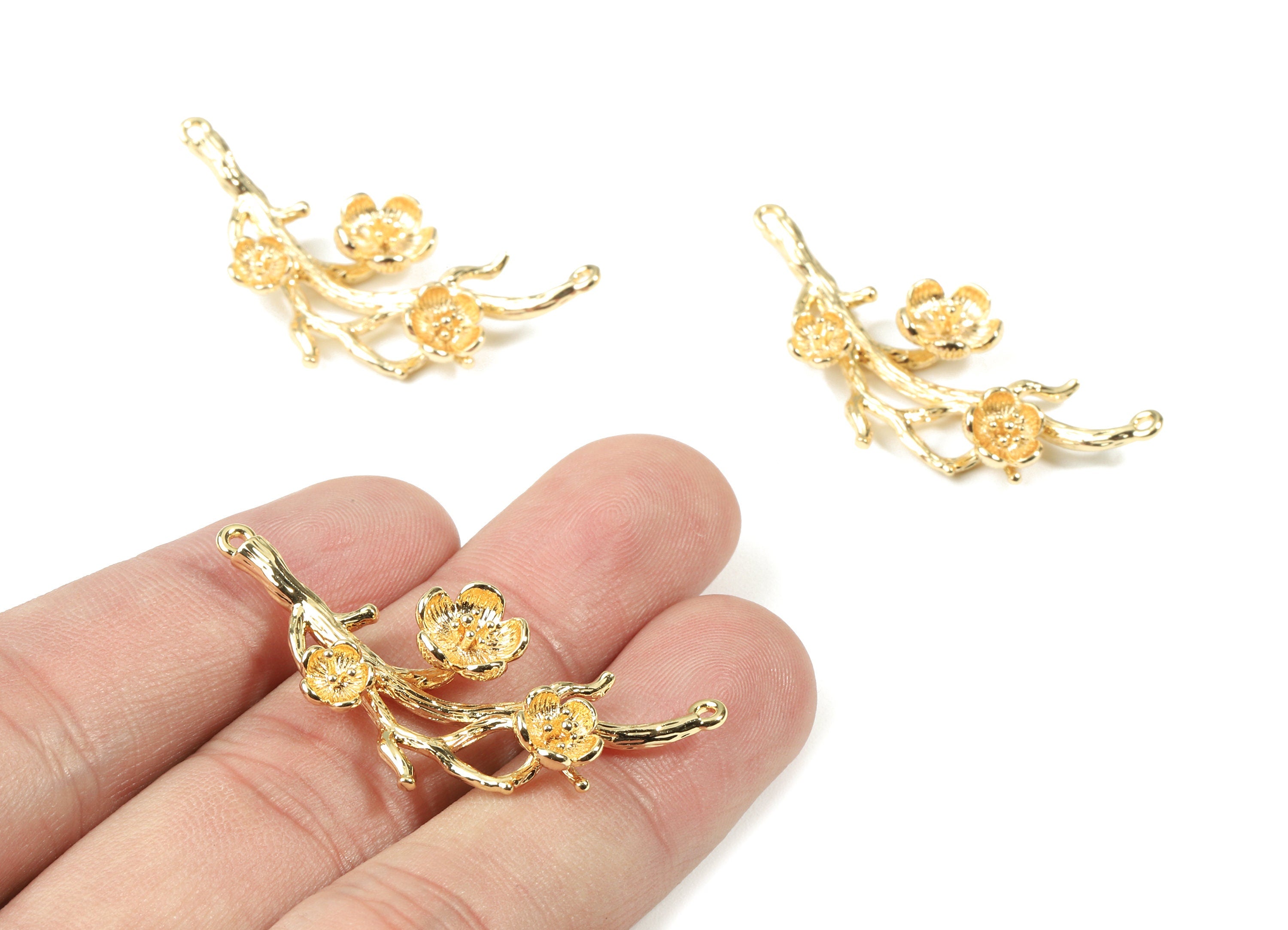 Brass Brach Necklace Connector - Gold Flower Tree Earring Connector - 18K Real Gold Plated Brass - 41.31x19.43x5.55mm - RGP2514 - DOMEDBAZAAR
