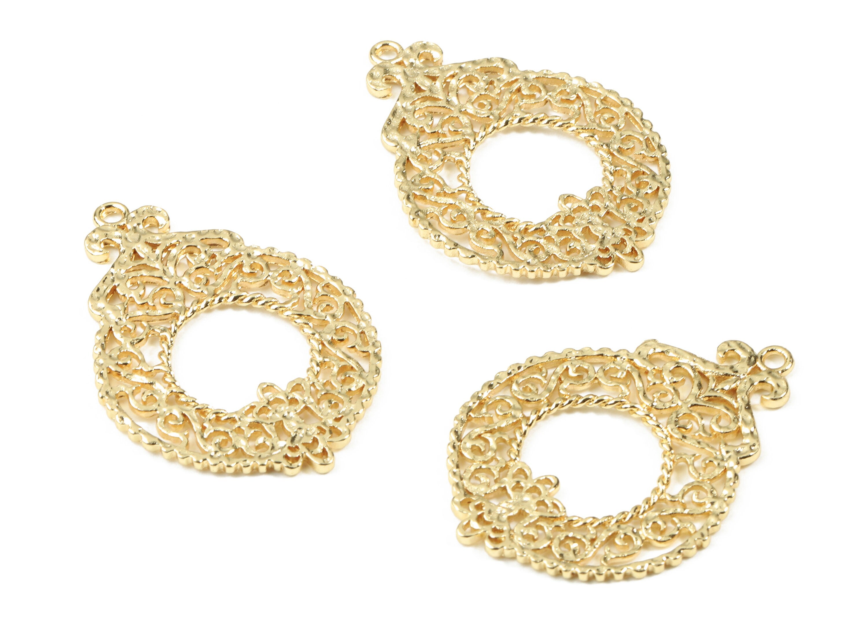 Brass Frame Earring Charms - Gold Frame Pendant - 18K Real Gold Plated Brass - Jewelry Supplies - 37.37x26.42x1.44mm - RGP2487 - DOMEDBAZAAR