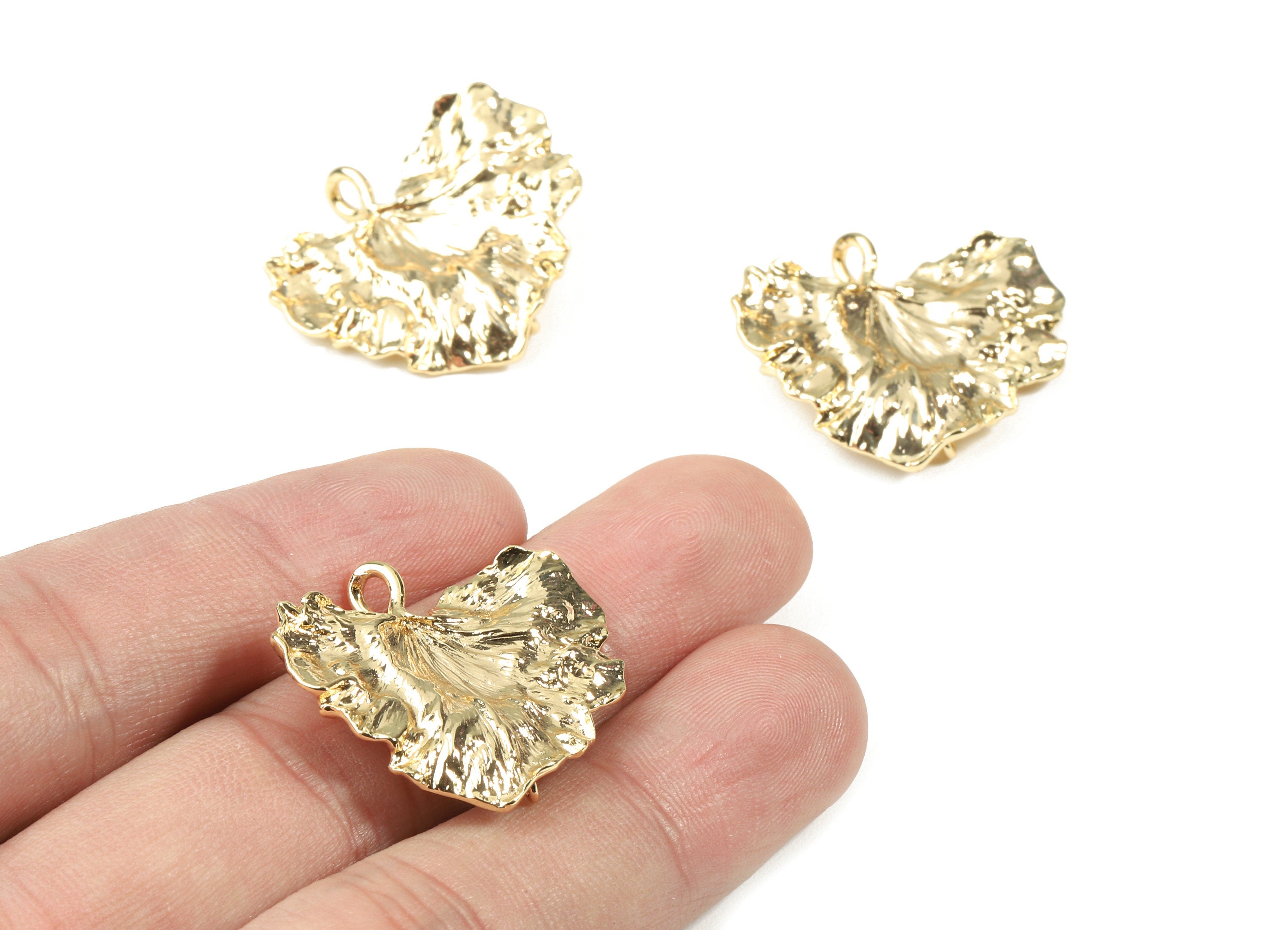 Brass Leaf Earring Connector - Gold Leaf Earring Connector - 18K Real Gold Plated Brass - Jewelry Supplies - 29.79x26.46x1.6mm - RGP2507 - DOMEDBAZAAR