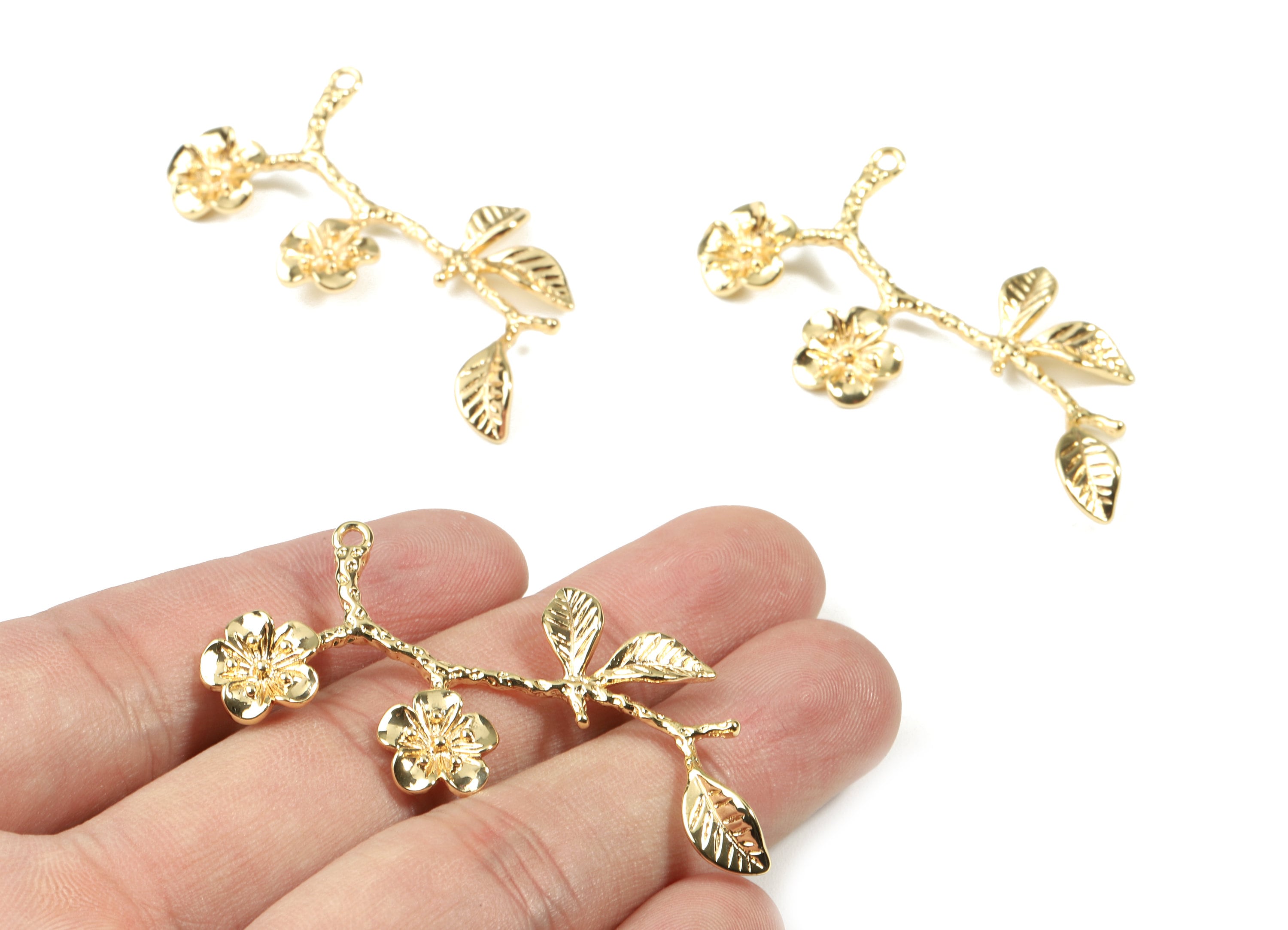 Brass Branch Necklace Charms - Gold Flower Tree Earring Charm - 18K Real Gold Plated Brass -Jewelry Supplies - 47.56x25.95x3.44mm - RGP2519 - DOMEDBAZAAR
