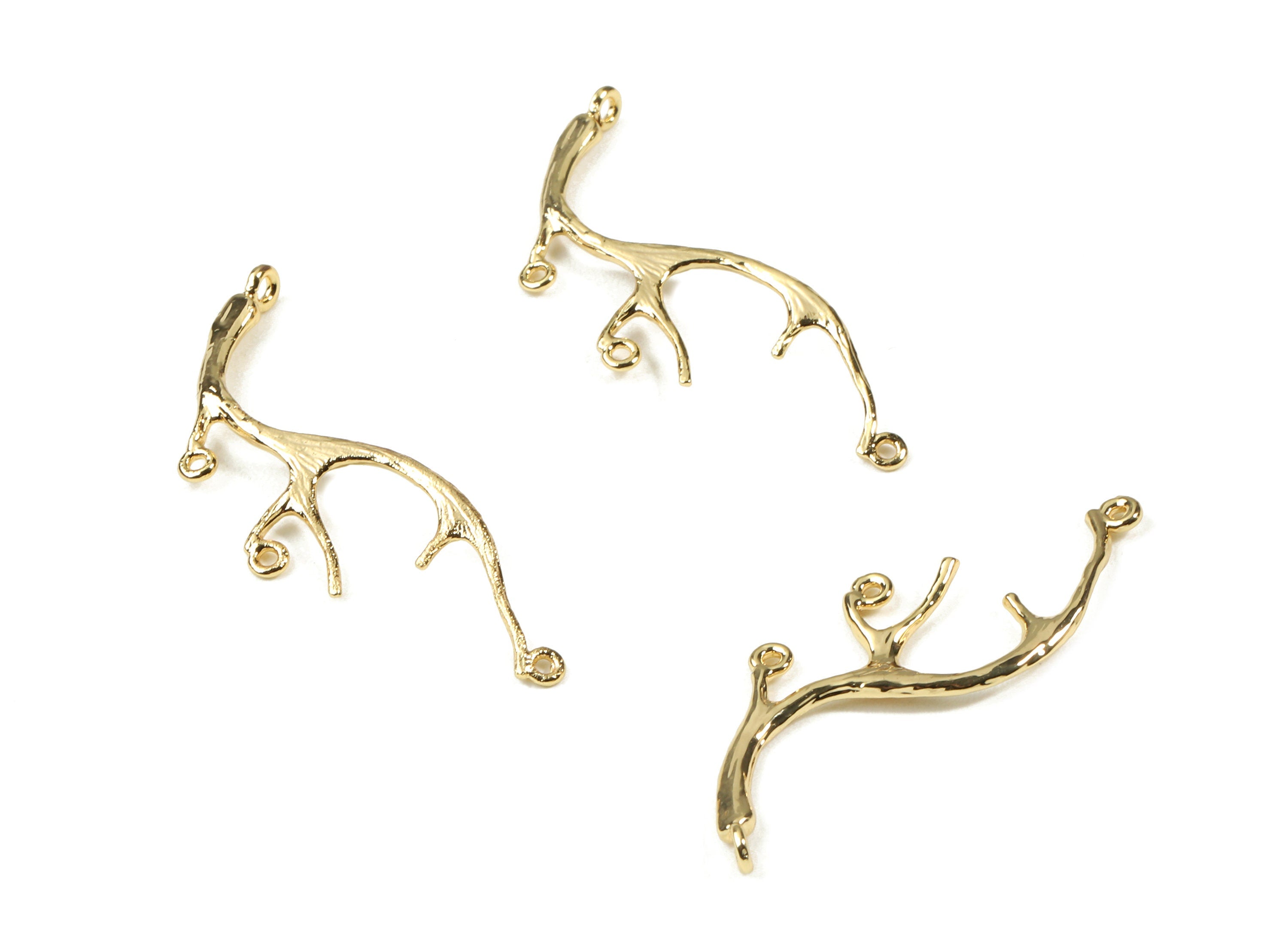 Brass Branch Earring Connector - Gold Branch Necklace Connector 4 Hole - 18K Real Gold Plated Brass - 37.17x12.47x1.62mm - RGP2517 - DOMEDBAZAAR
