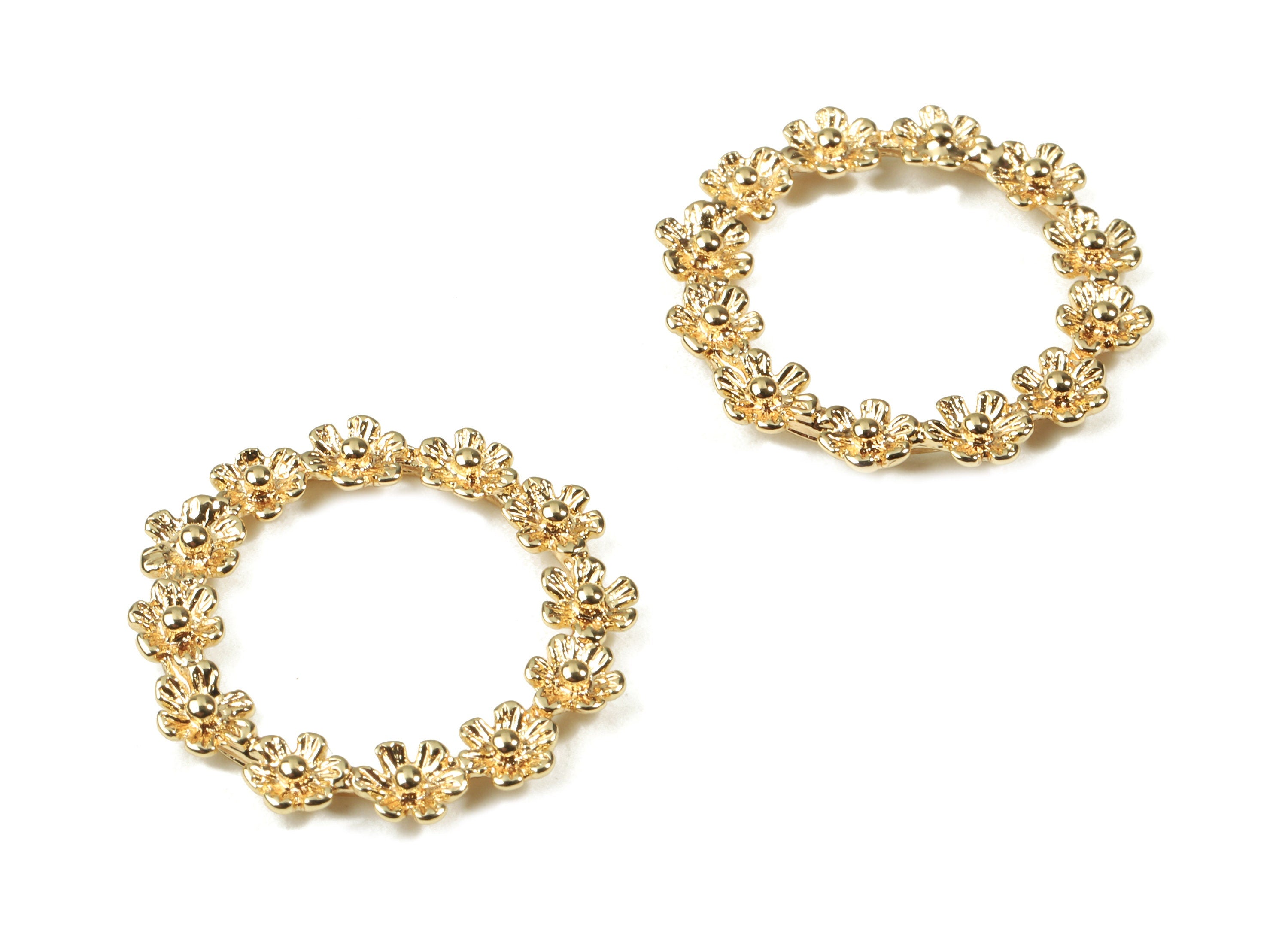 Brass Flower Headpiece Charms - Gold Flower Headpiece Connectors - 18K Real Gold Plated Brass - Jewelry Supplies - 23.19x23.2x2mm - RGP2480 - DOMEDBAZAAR