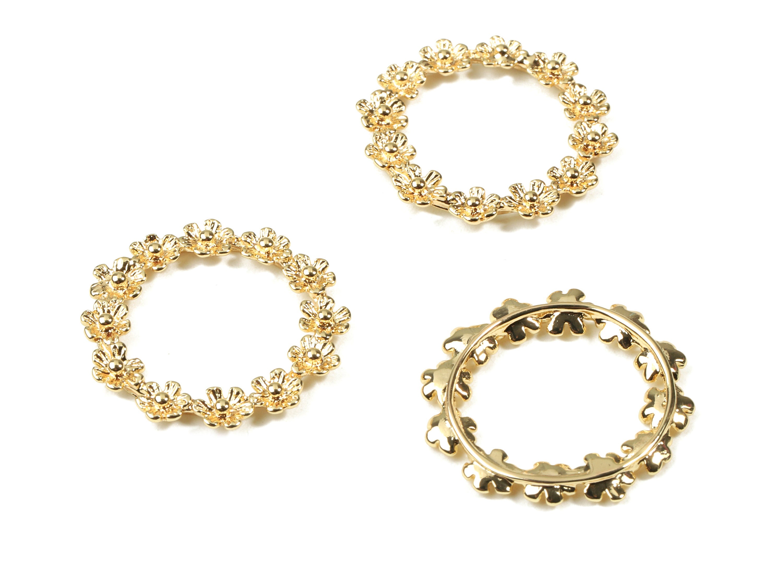Brass Flower Headpiece Charms - Gold Flower Headpiece Connectors - 18K Real Gold Plated Brass - Jewelry Supplies - 23.19x23.2x2mm - RGP2480 - DOMEDBAZAAR