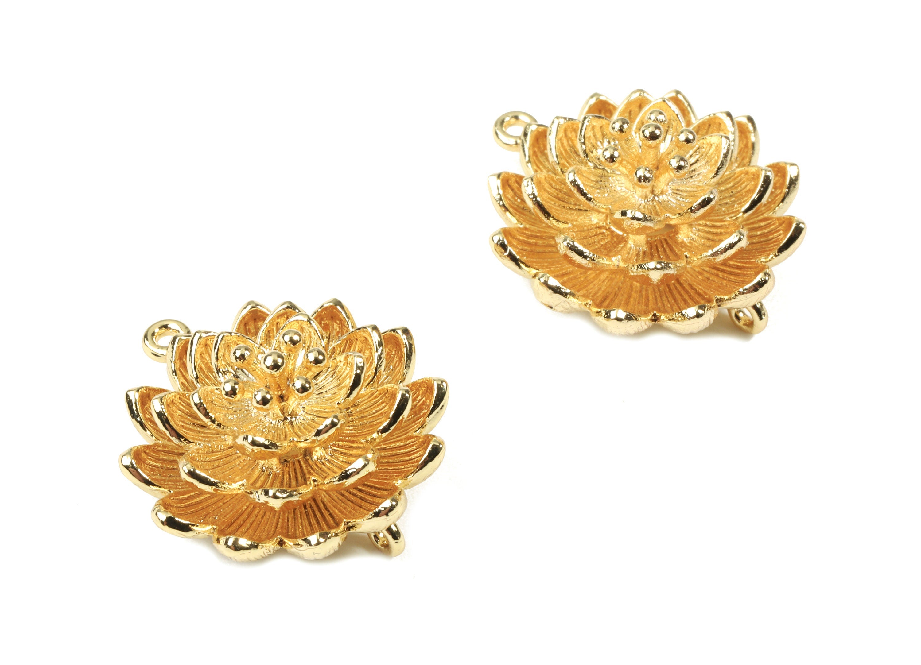 Brass Water Lily Earring Charms - Gold Flower Connectors - 18K Real Gold Plated Brass - Jewelry Supplies - 20.36x18.19x1.68mm - RGP2503 - DOMEDBAZAAR