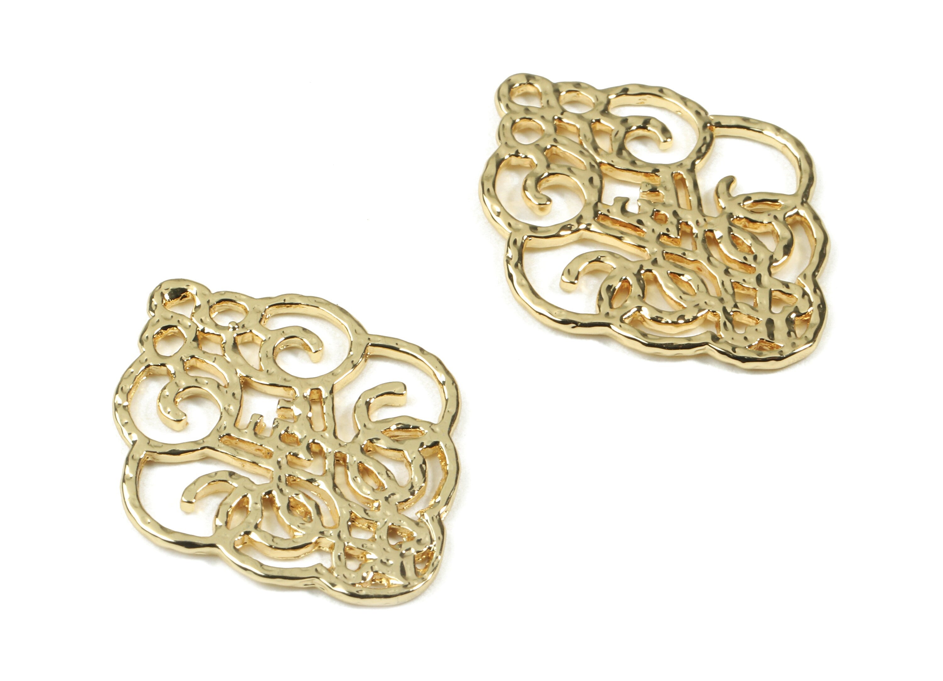Brass Cloud Earring Charms - Gold Flower Connectors - 18K Real Gold Plated Brass - Jewelry Supplies - 28.79x22.59x1.23mm - RGP2498 - DOMEDBAZAAR
