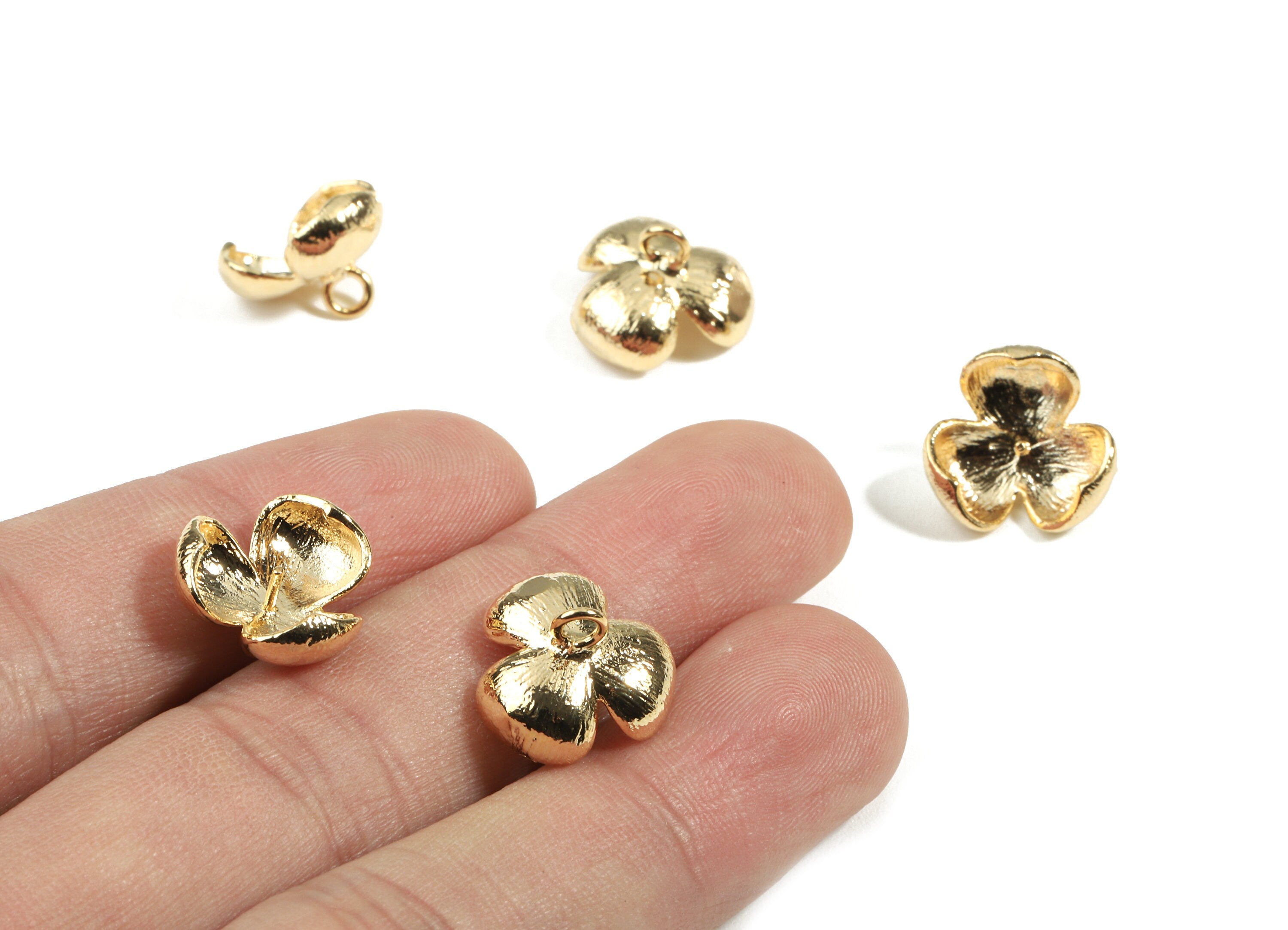 Brass Flower Charms For Pearl - Gold Flower Charm With Loop - 18K Real Gold Plated Brass - Jewelry Supplies - 14.09x14.09x2.32mm - RGP2472 - DOMEDBAZAAR