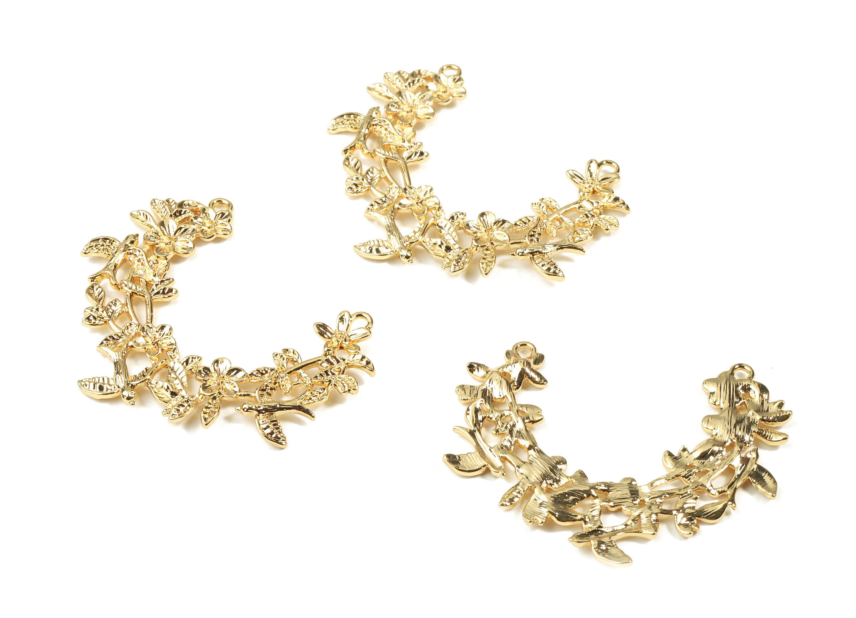 Brass Branch Necklace Connectors - Gold Branch Charms - 18K Real Gold Plated Brass - Jewelry Supplies - 46.97x16.06x2.44mm - RGP2509 - DOMEDBAZAAR