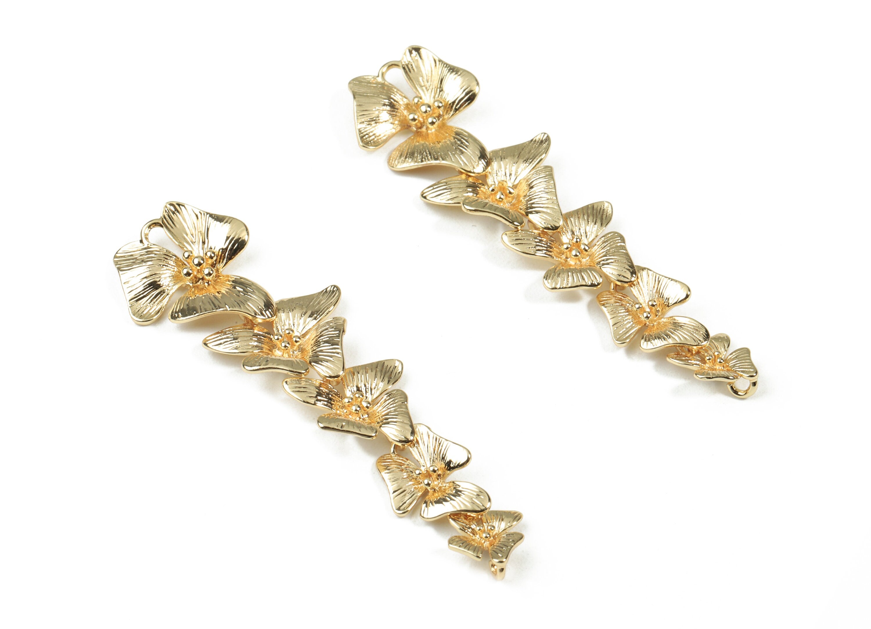 Brass Flower Tassel Charm - Gold Flower Earring Charms - 18K Real Gold Plated Brass - Jewelry Supplies - 58.67x14.88x1.14mm - RGP2526 - DOMEDBAZAAR