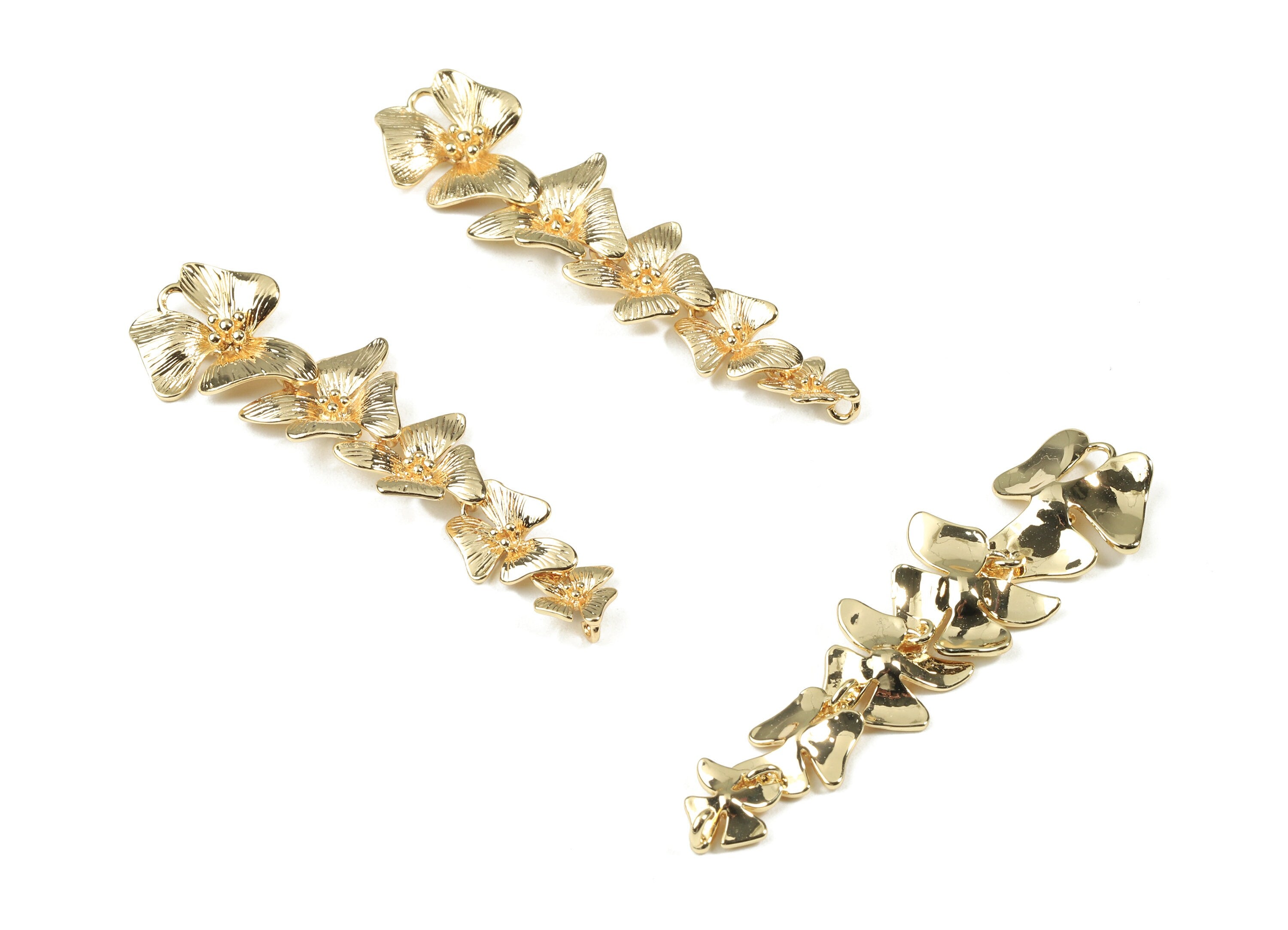 Brass Flower Tassel Charm - Gold Flower Earring Charms - 18K Real Gold Plated Brass - Jewelry Supplies - 58.67x14.88x1.14mm - RGP2526 - DOMEDBAZAAR