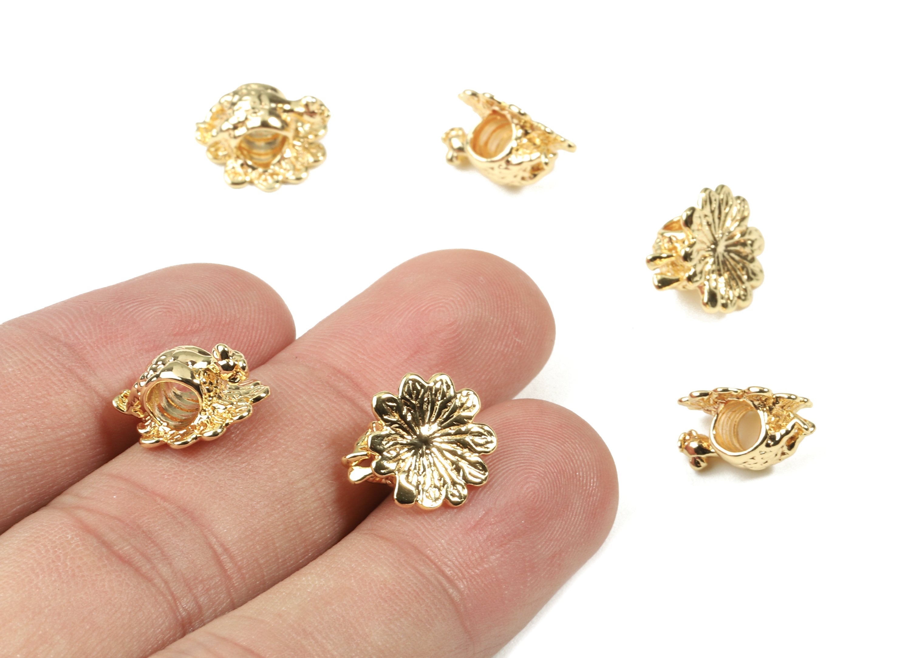 Brass Flower Bracelet Spacer - Gold Flower Bracelet Spacer - 18K Real Gold Plated Brass - Jewelry Supplies - 13.24x12.18x6.94mm - RGP2485 - DOMEDBAZAAR