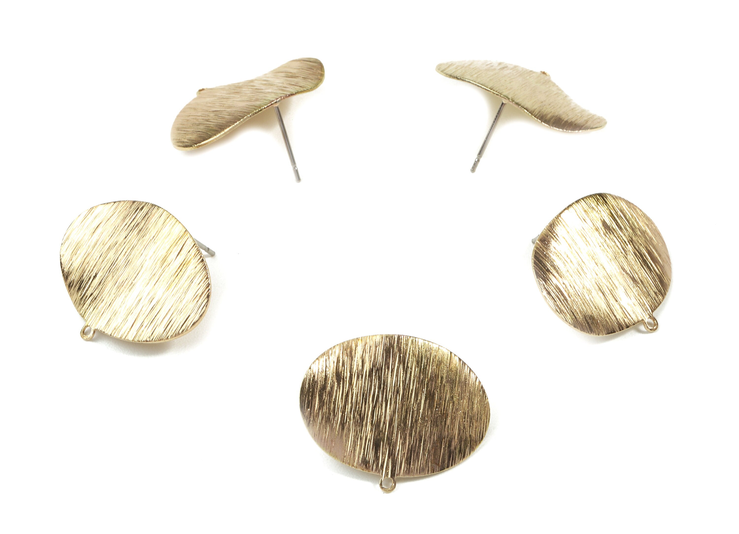 Brass Oval Earring Stud With Loop - Raw Brass Oval Earring Post - Earring Post - Jewelry Supplies - 25.3x20x0.79mm - PP3052 - DOMEDBAZAAR