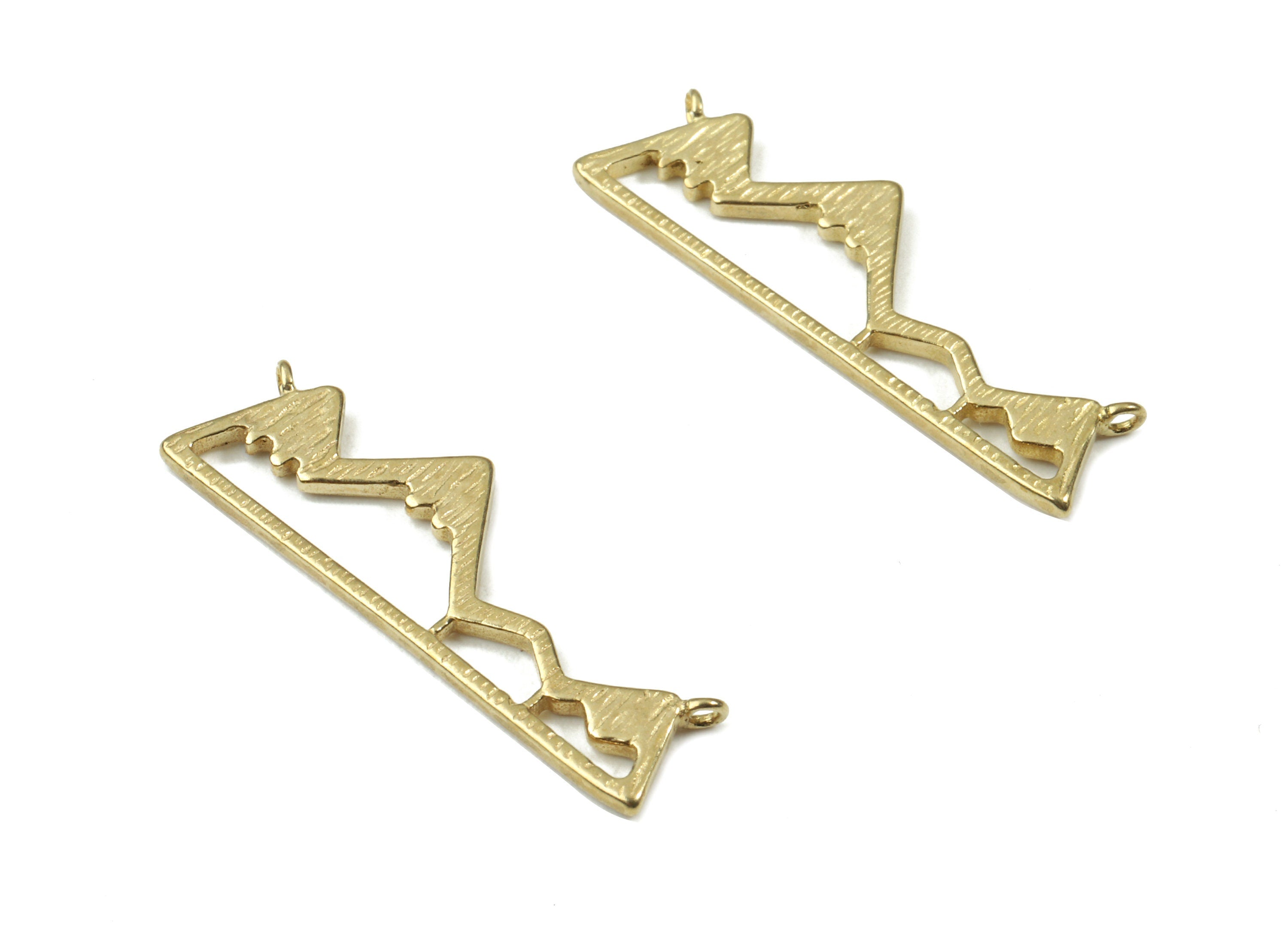 Brass Mountain Connectors - Raw Brass Mountain Necklace Connector - 2 Holes - Jewelry Supplies - 29.55x10.16x1.34mm - PP3060 - DOMEDBAZAAR