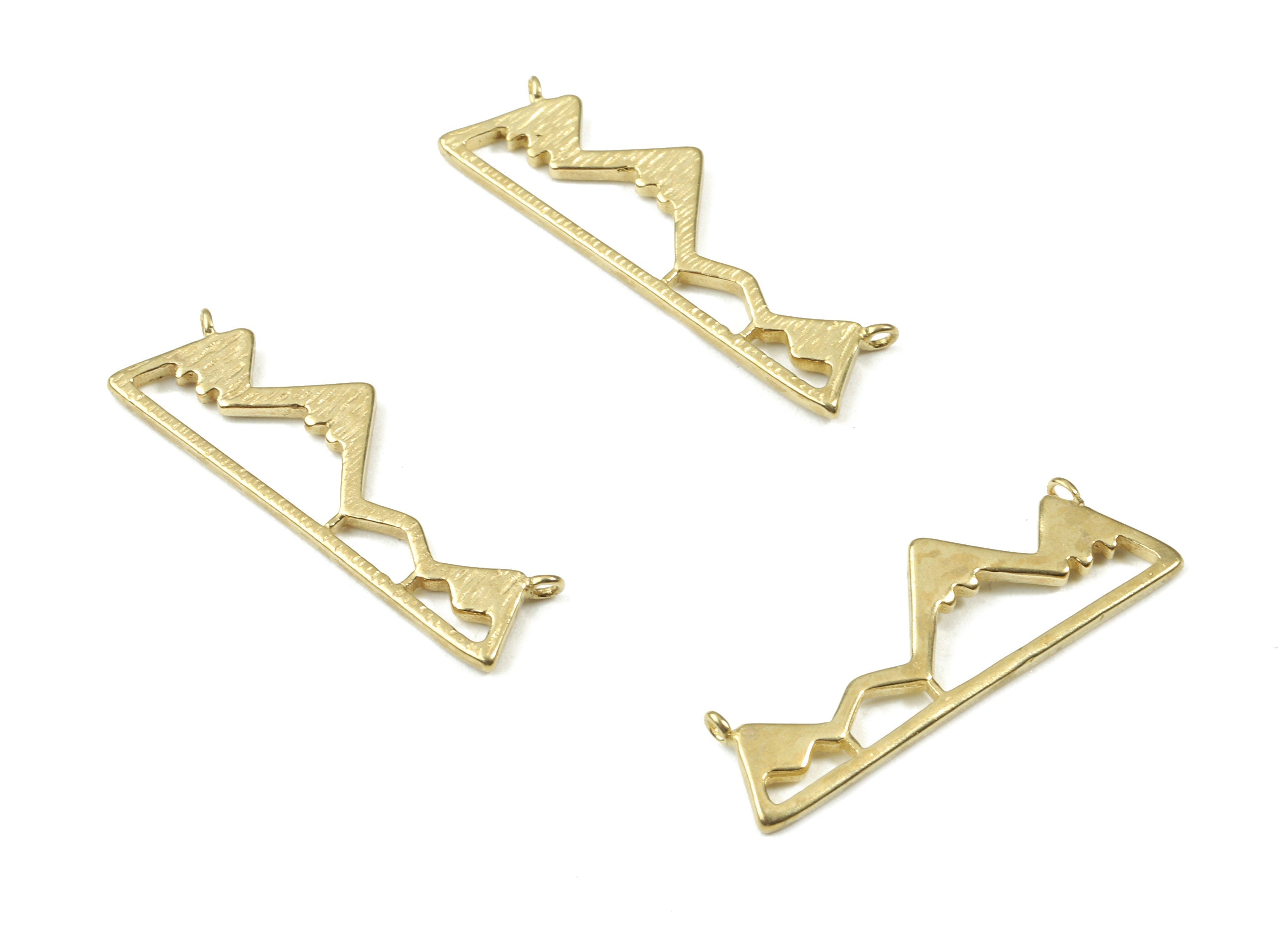 Brass Mountain Connectors - Raw Brass Mountain Necklace Connector - 2 Holes - Jewelry Supplies - 29.55x10.16x1.34mm - PP3060 - DOMEDBAZAAR