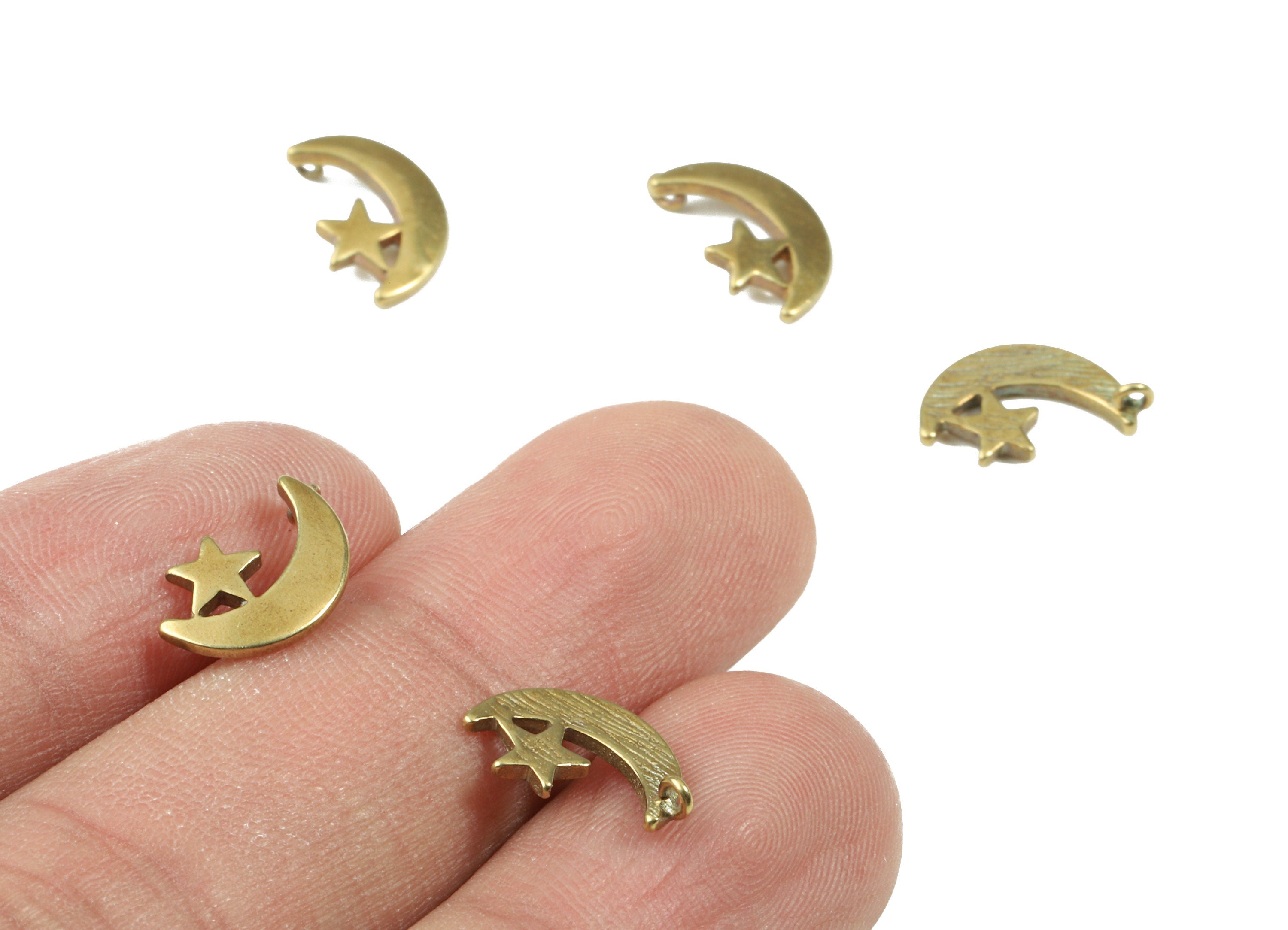Brass Crescent Earring Charms - Raw Brass The Star and Crescent Pendant - Earring Findings - Jewelry Supplies - 12.87x7.42x1.29mm - PP3059 - DOMEDBAZAAR