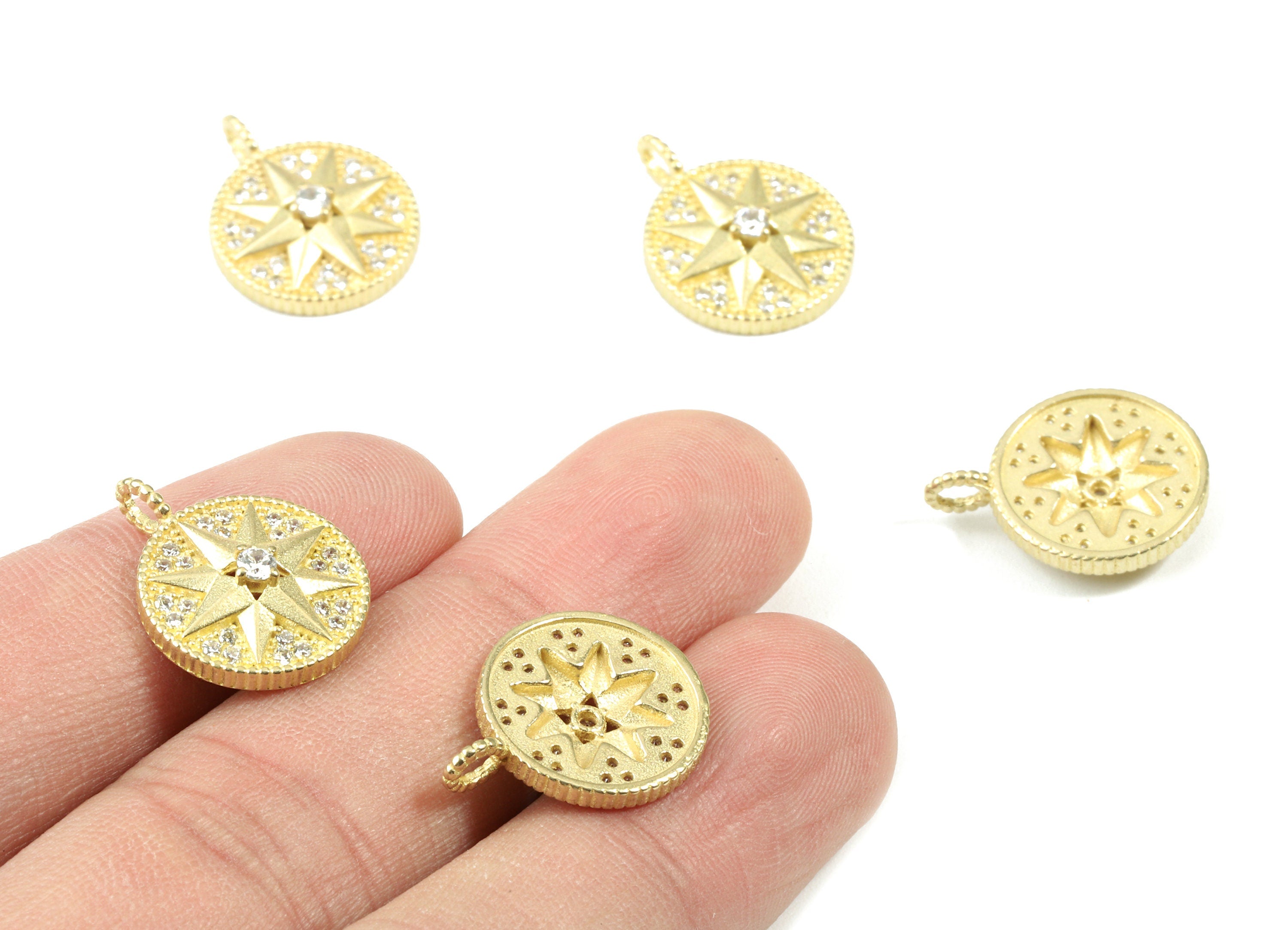Brass Compass Earring Charms - Raw Brass Compass Pendant With Zincon - Earring Findings - Jewelry Supplies - 19.18x14.81x4.29mm - PP3079 - DOMEDBAZAAR
