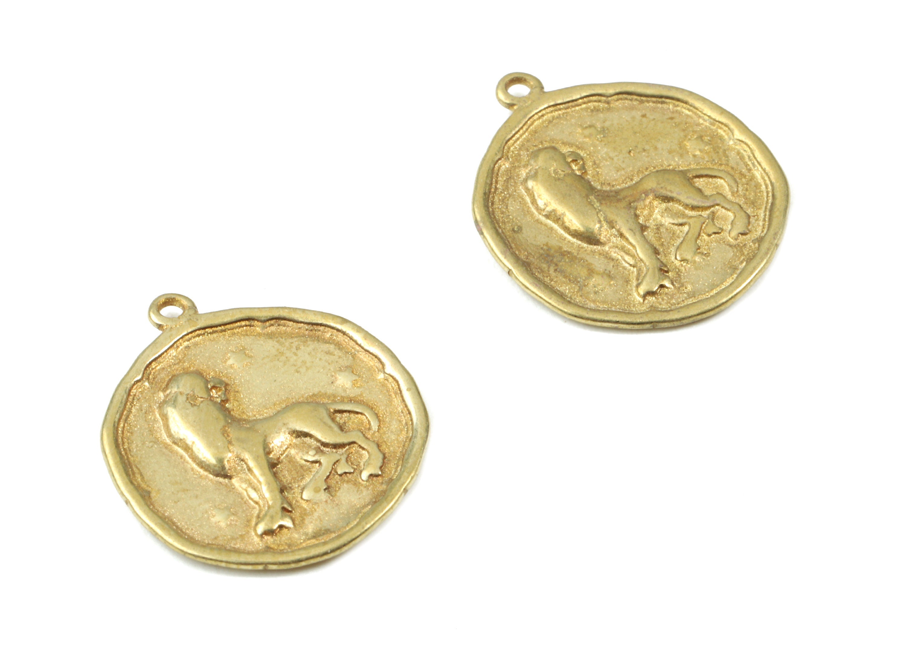 Brass Leo Earring Charms - Raw Brass Horoscopes Pendant - Earring Findings - Jewelry Supplies - 19.52x16.92x1.25mm - PP3068 - DOMEDBAZAAR
