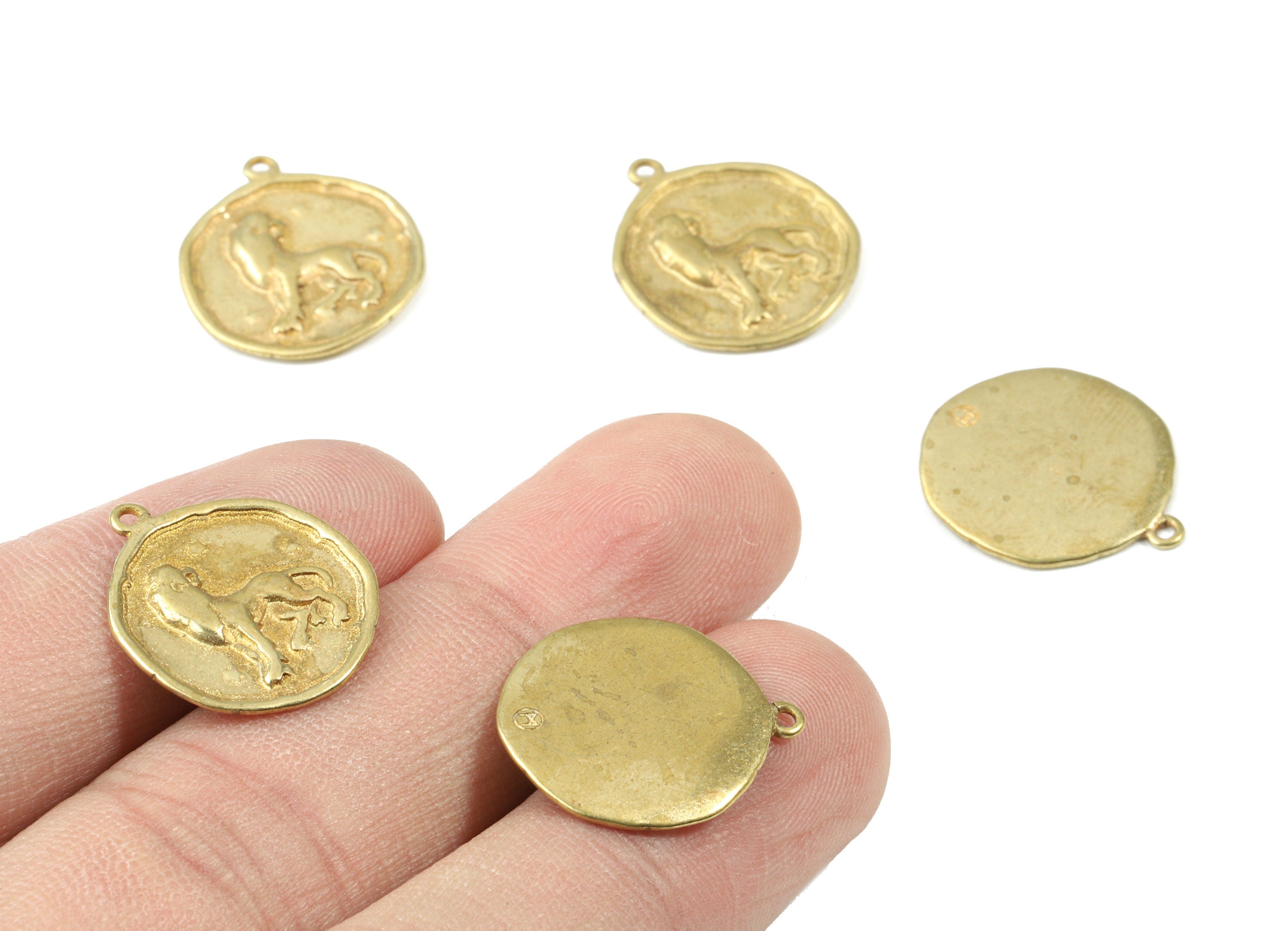 Brass Leo Earring Charms - Raw Brass Horoscopes Pendant - Earring Findings - Jewelry Supplies - 19.52x16.92x1.25mm - PP3068 - DOMEDBAZAAR