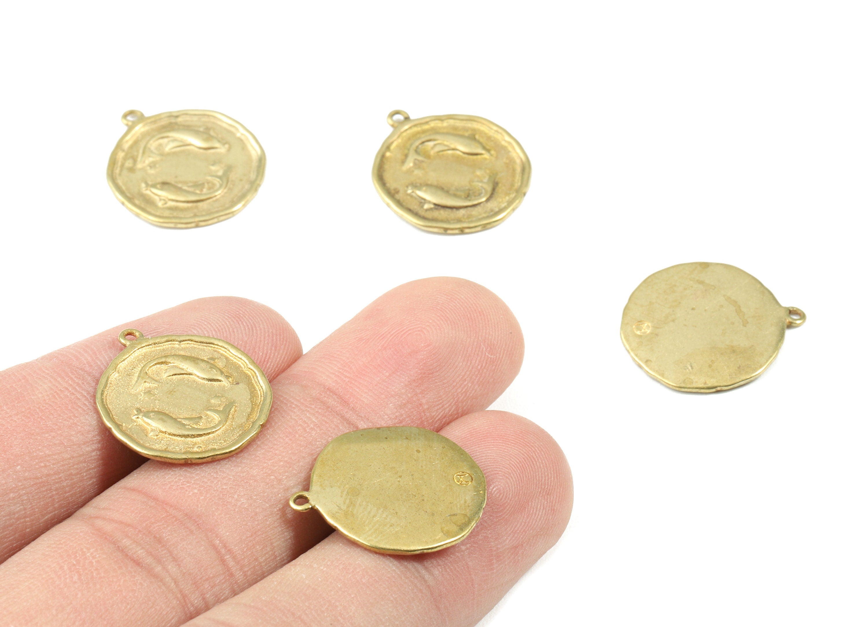 Brass Pisces Earring Charms - Raw Brass Horoscopes Pendant - Earring Findings - Jewelry Supplies - 19.52x16.92x1.17mm - PP3072 - DOMEDBAZAAR