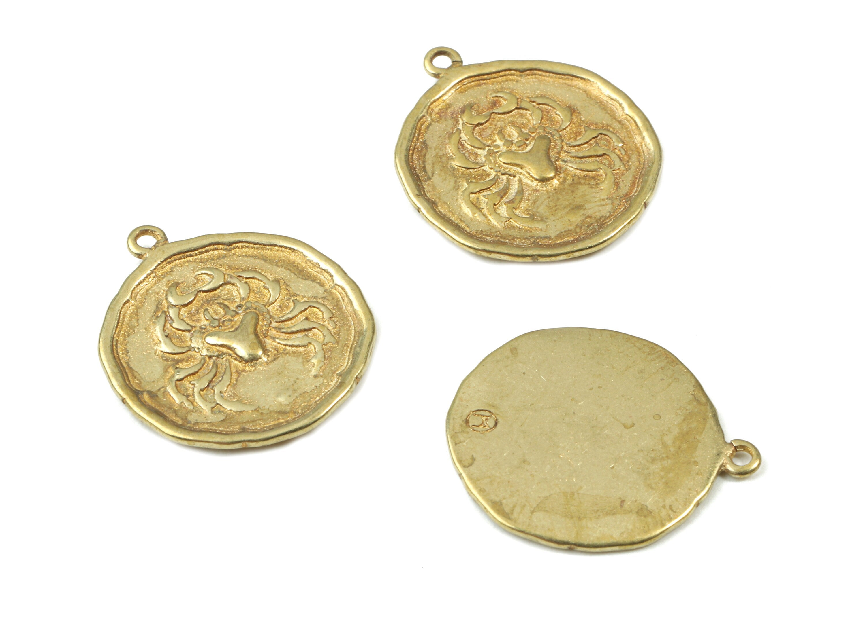Brass Cancer Earring Charms - Raw Brass Horoscopes Pendant - Earring Findings - Jewelry Supplies - 19.52x16.92x1.35mm - PP3065 - DOMEDBAZAAR