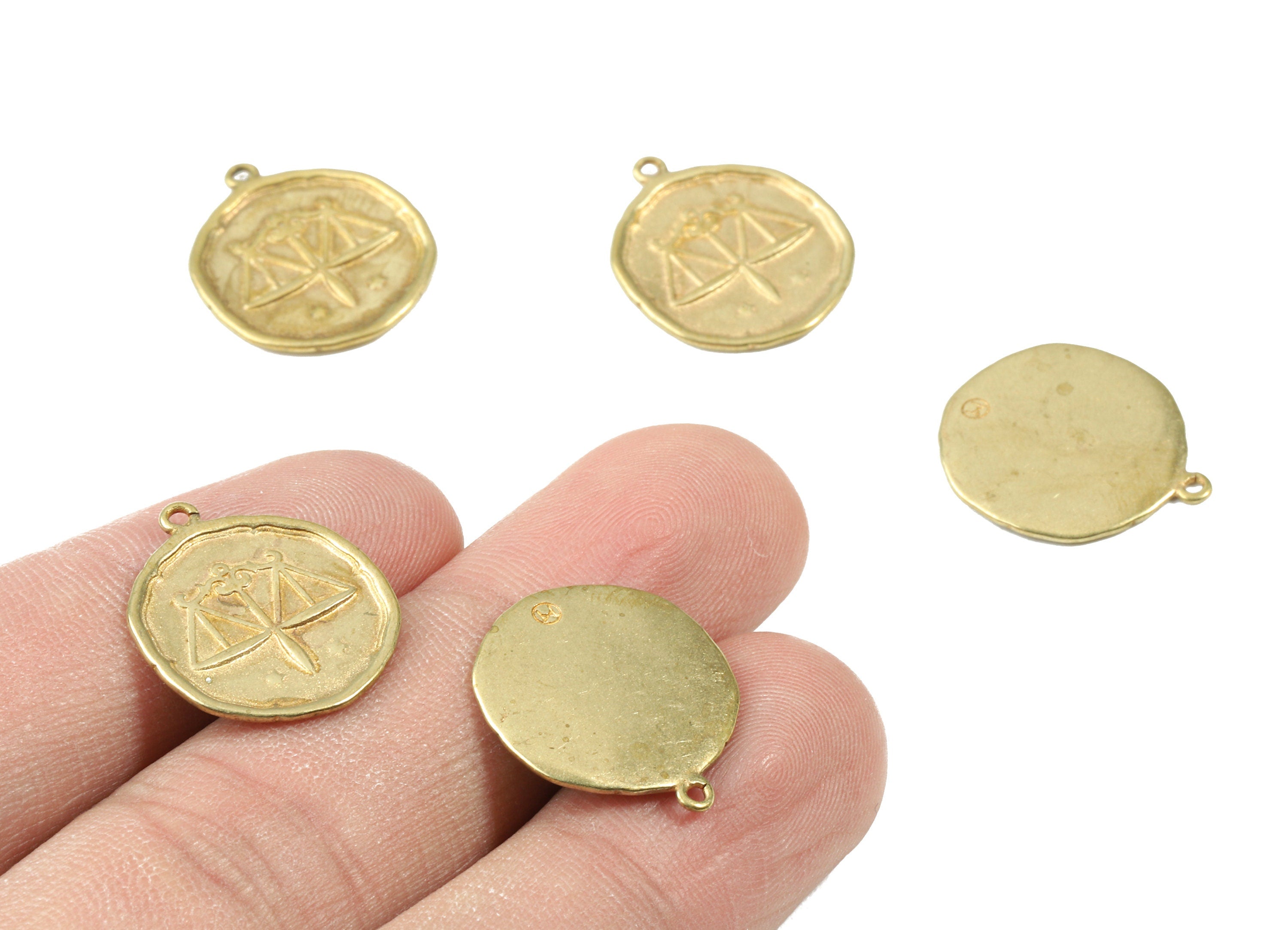Brass Libra Earring Charms - Raw Brass Horoscopes Pendant - Earring Findings - Jewelry Supplies - 19.52x16.92x1.47mm - PP3064 - DOMEDBAZAAR