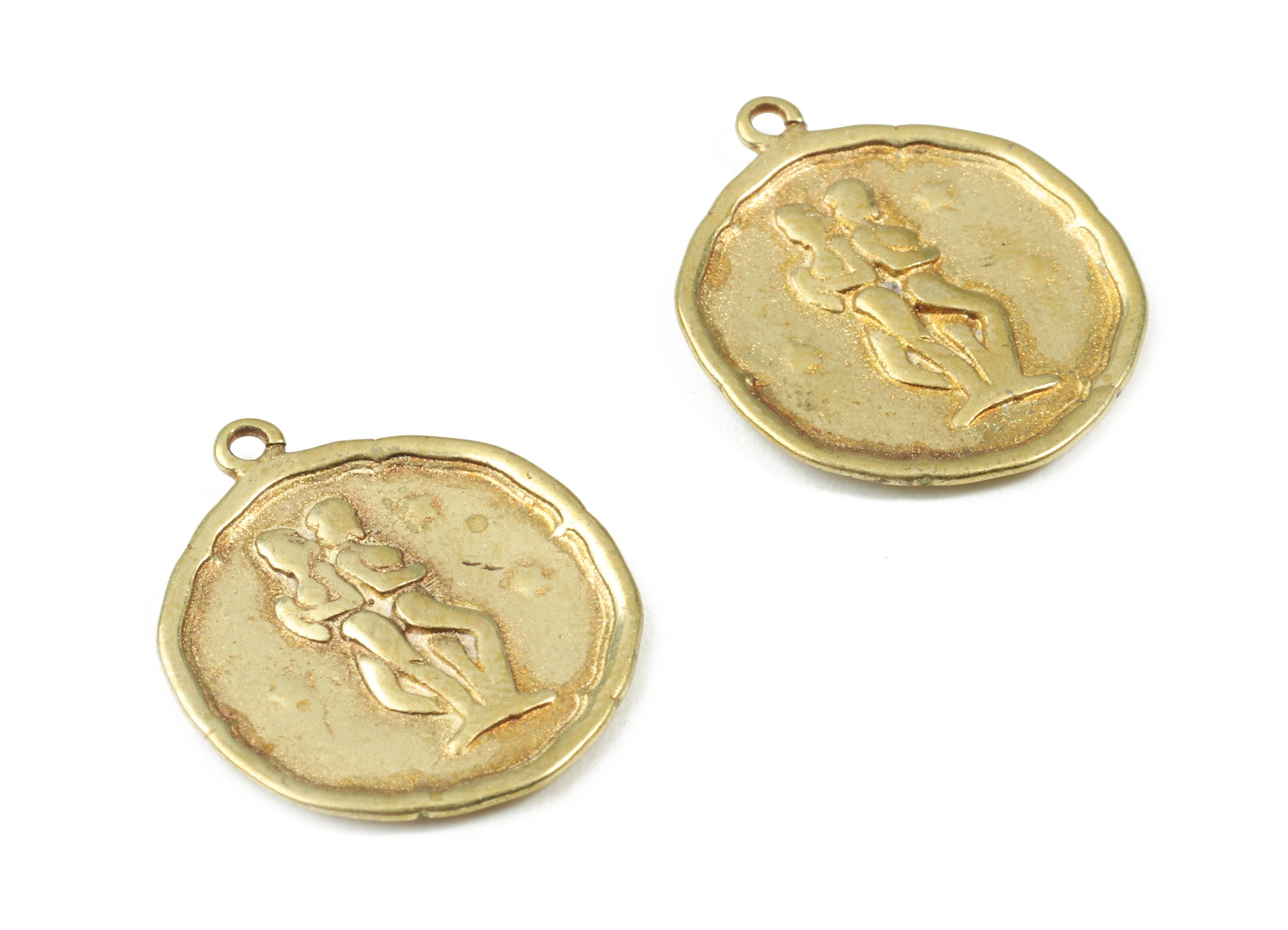 Brass Gemini Earring Charms - Raw Brass Horoscopes Pendant - Earring Findings - Jewelry Supplies - 19.52x16.92x1.14mm - PP3062 - DOMEDBAZAAR